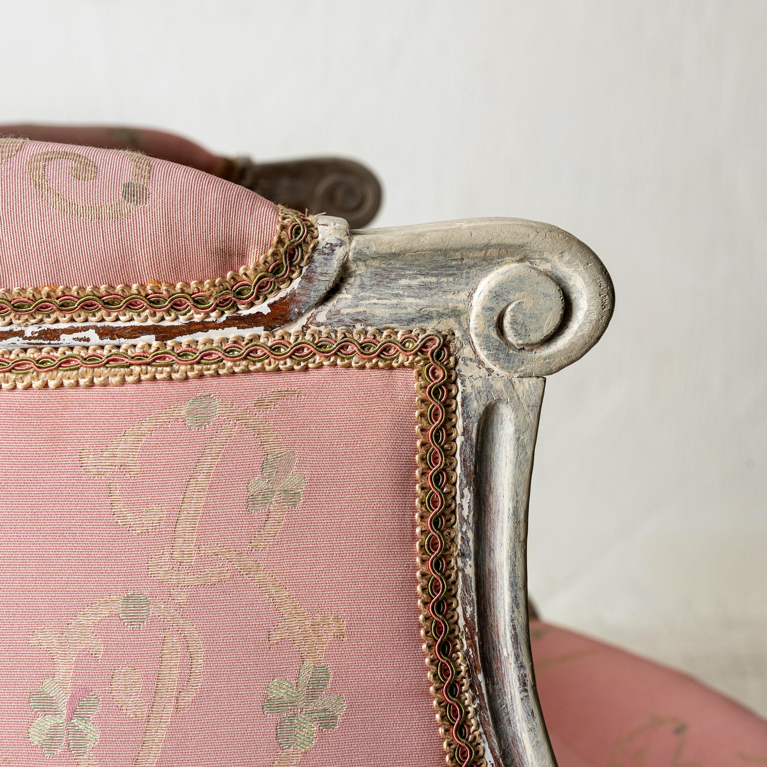 Armchair Bergère Louis XVI Neoclassical French White Pink France For Sale 2