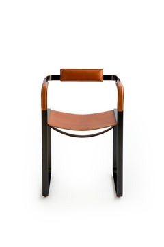 Armchair, Black Smoke Steel & Natural Tobacco Saddle Leather Sample