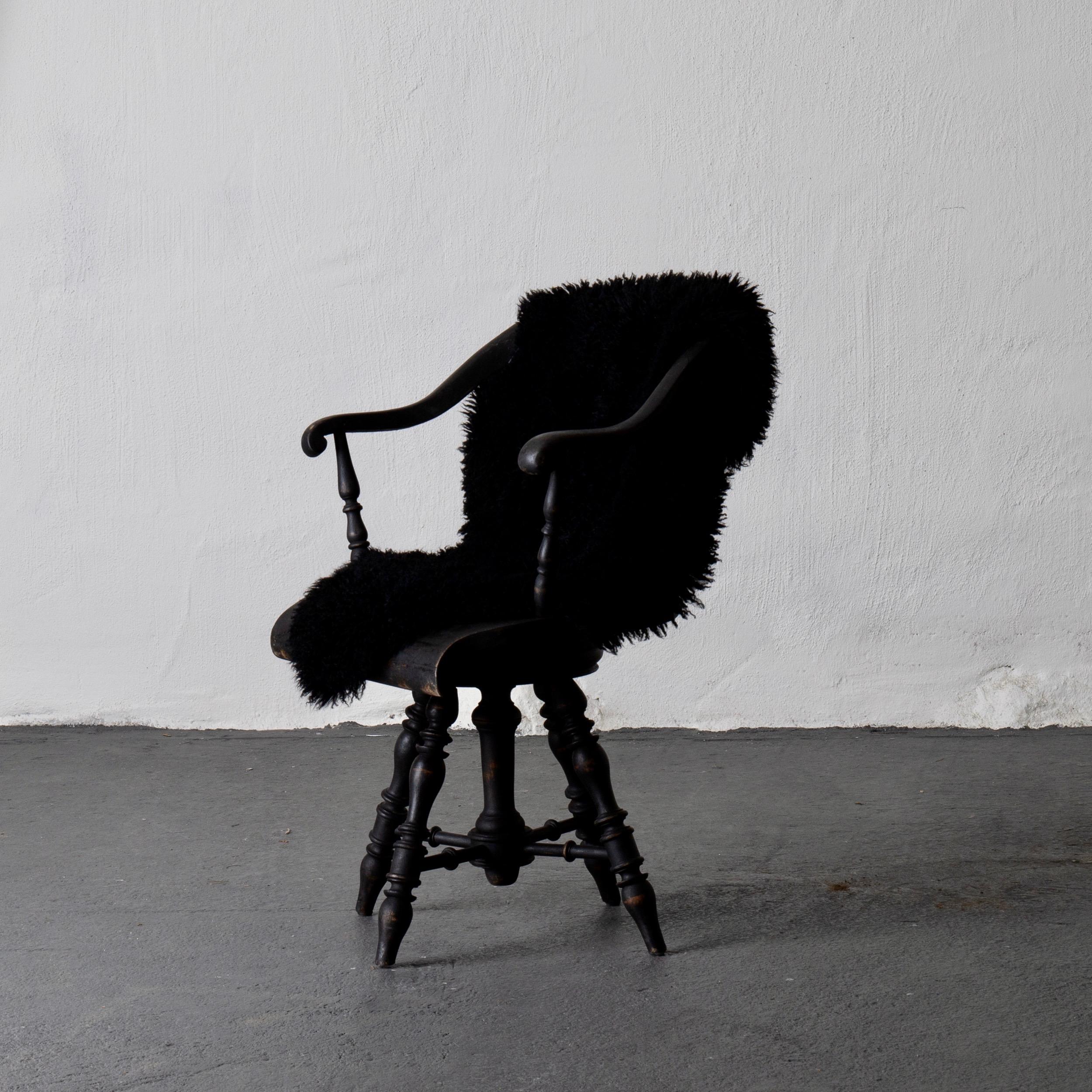 Folk Art Armchair Captain's Chair Black Swedish 19th Century Sweden For Sale
