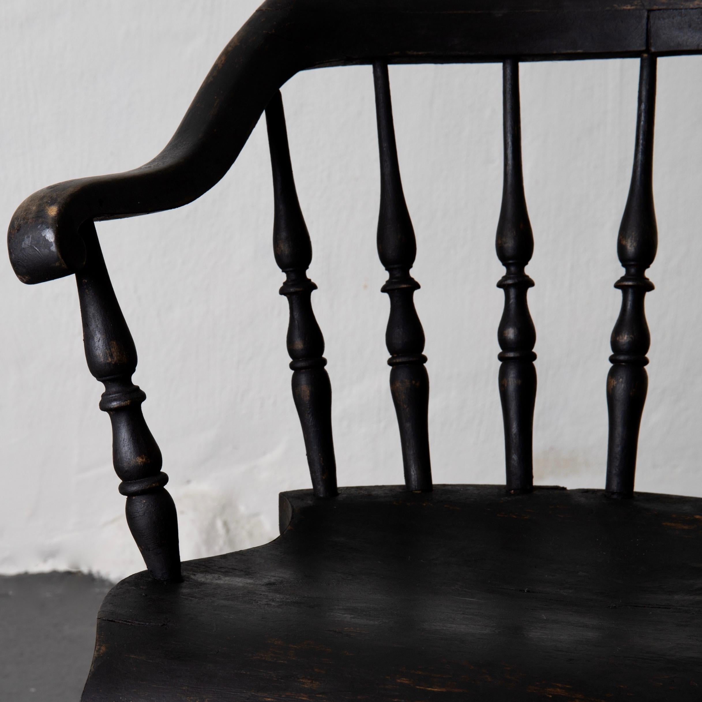 Hand-Painted Armchair Captain's Chair Black Swedish 19th Century Sweden For Sale