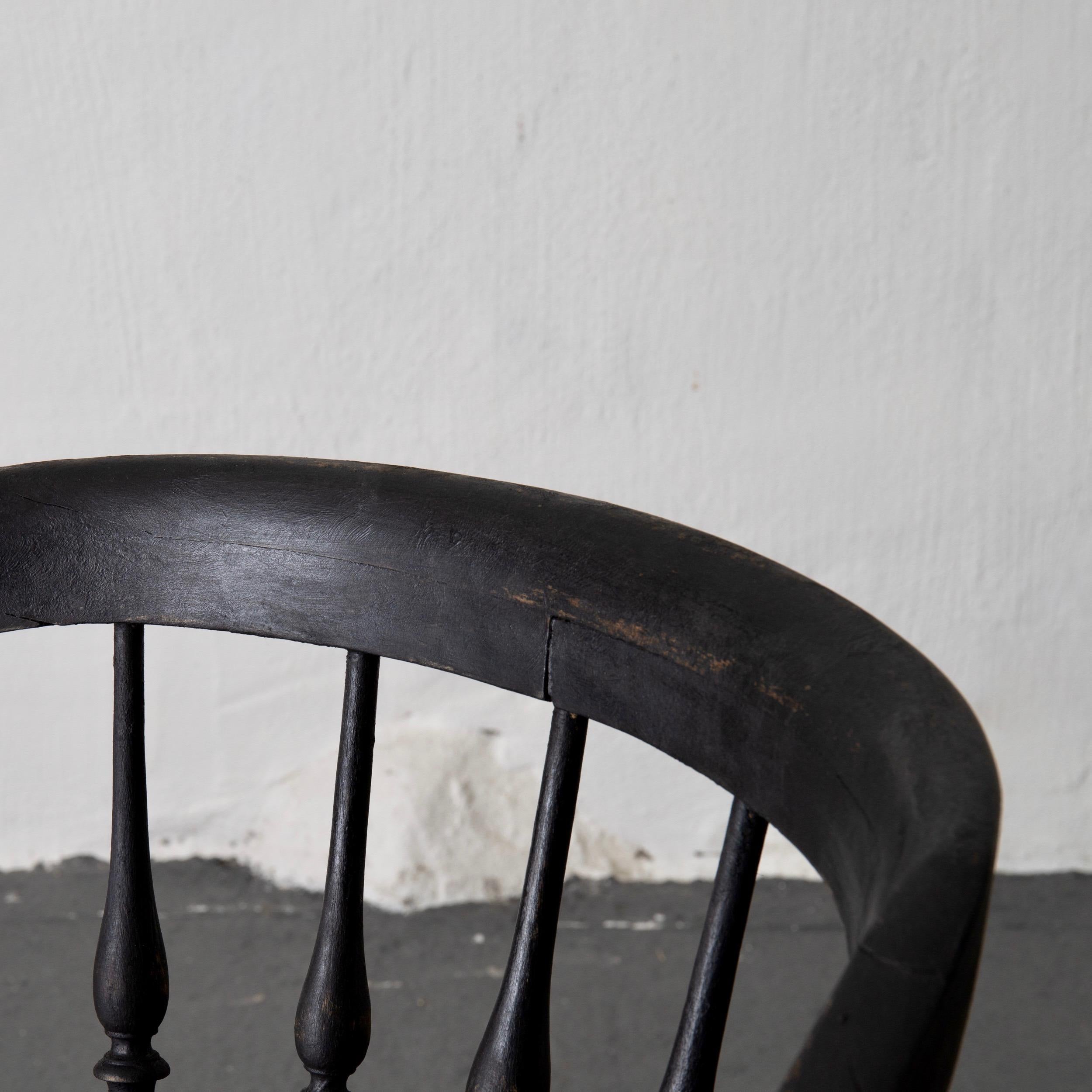 Armchair Captain's Chair Black Swedish 19th Century Sweden In Good Condition For Sale In New York, NY