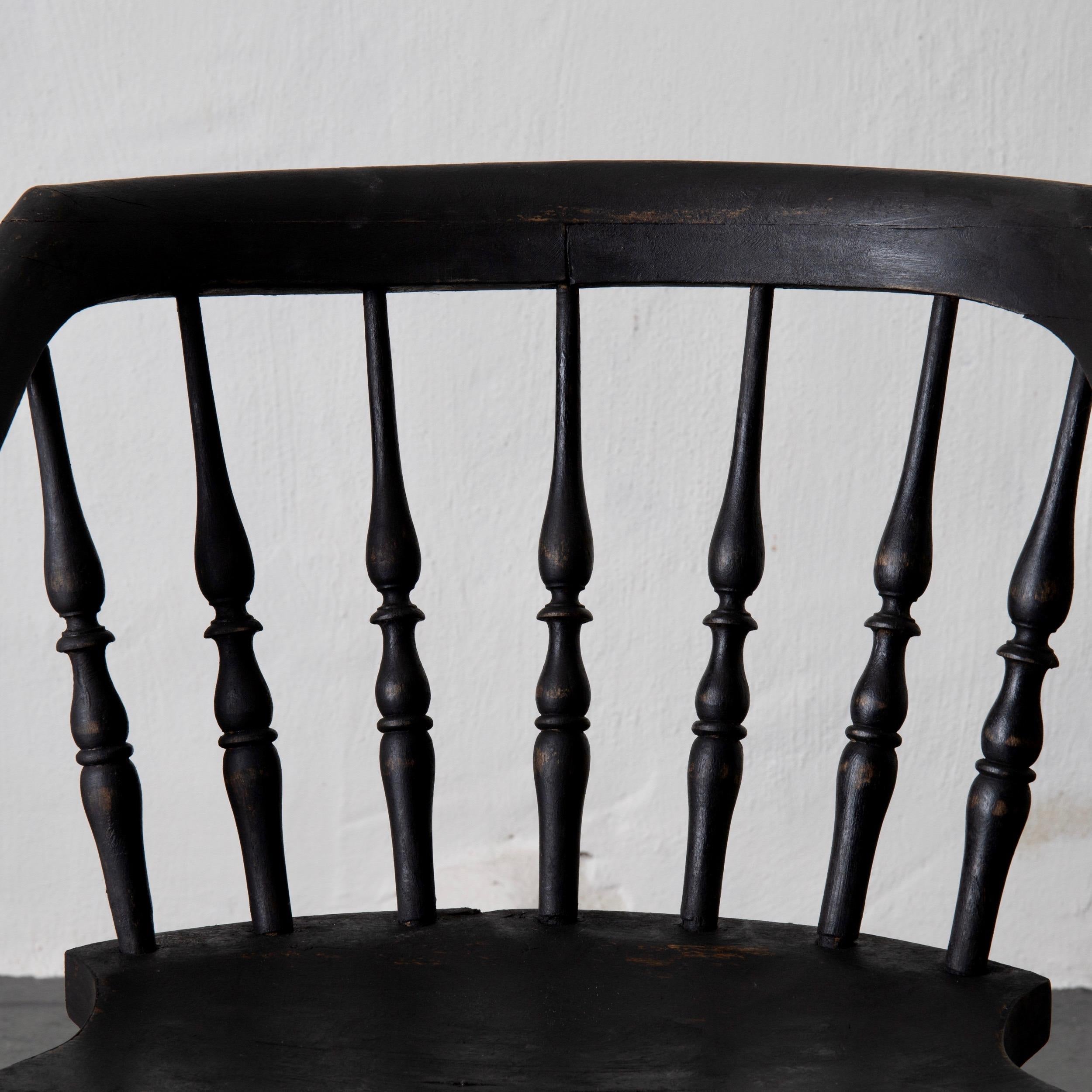 Fauteuil, chaise noire Capitaine suédois XIXe siècle Suède  en vente 1