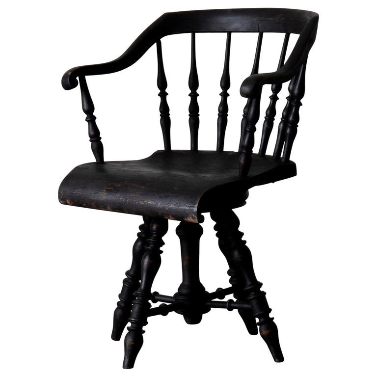 Armchair Captain's Chair Black Swedish 19th Century Sweden For