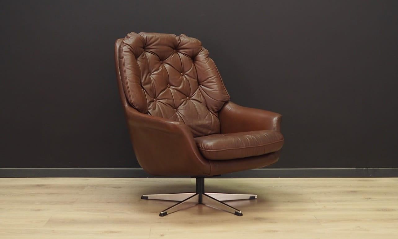 Scandinavian Modern Armchair Brown Leather Danish Design, 1960s