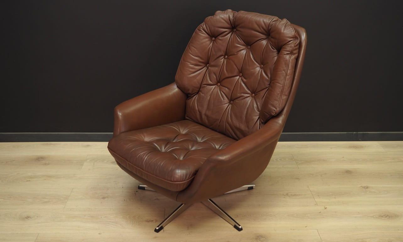 Scandinavian Armchair Brown Leather Danish Design, 1960s