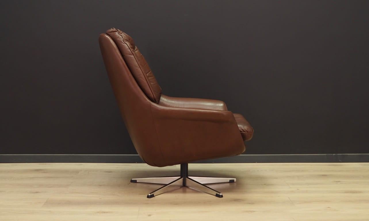 Armchair Brown Leather Danish Design, 1960s In Good Condition In Szczecin, Zachodniopomorskie