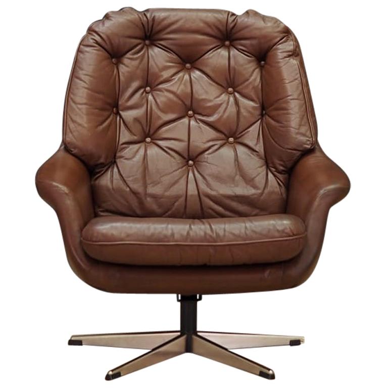 Armchair Brown Leather Danish Design, 1960s