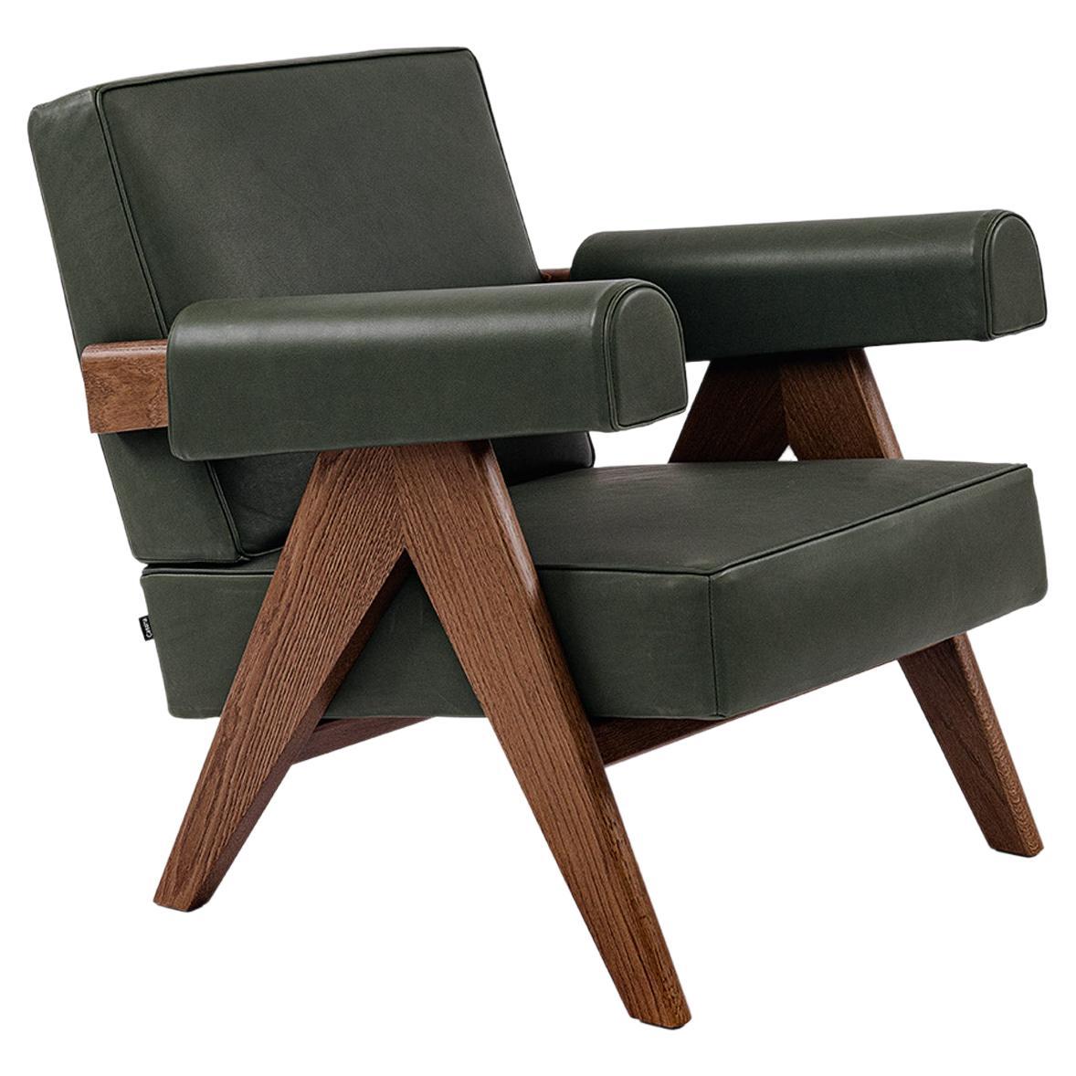 Armchair by Cassina - Capitol Complex Forest Leather + Dark Oak  For Sale