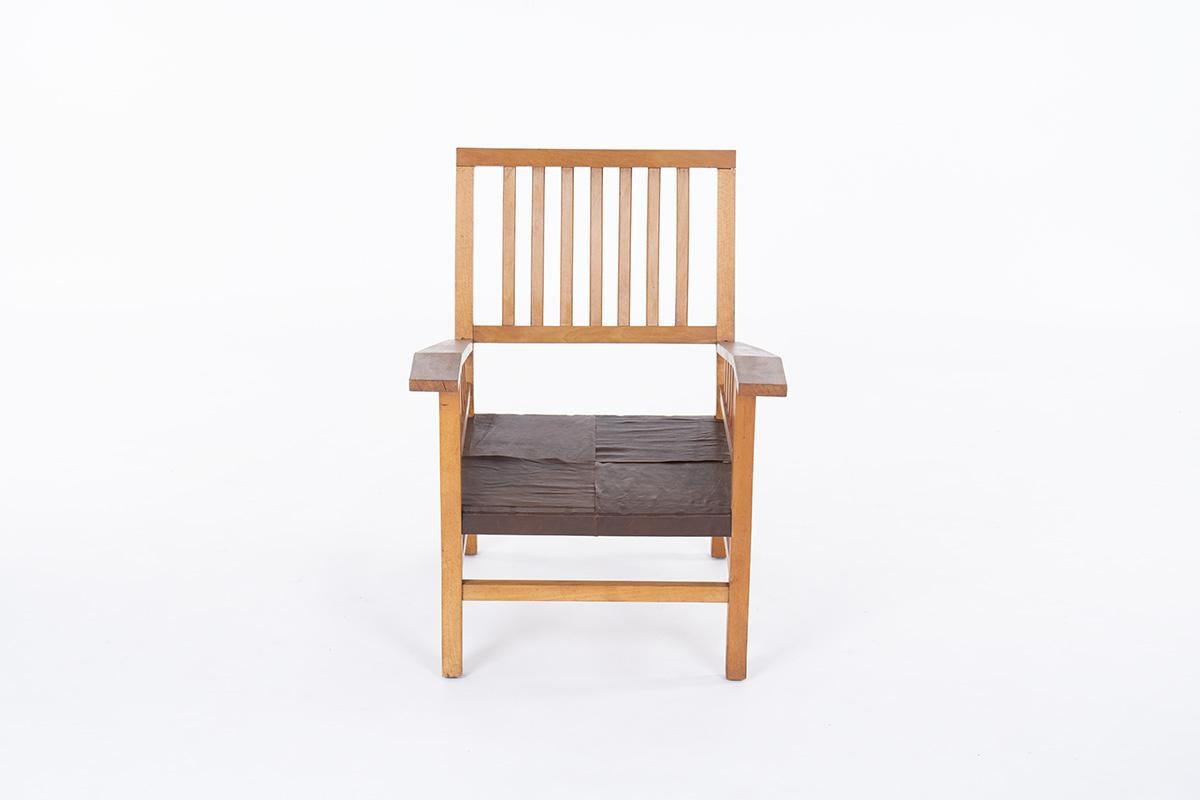 20th Century Armchair by Francis Jourdain beech and leather, 1930 For Sale