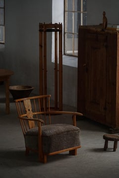 Poltrona di Fritz Hansen, modello 1590, olmo e lana d'agnello, stile moderno danese, anni 40