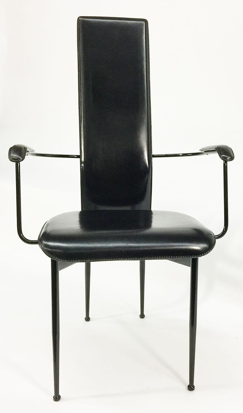 Armchair by Giancarlo Vegni and Gianfranco Gualtierotti for Fasem
Italy, 1980s

Black metal and leather armchair with high back

The measurements are:
103 cm high, 57 cm wide and the depth is 48 cm
Seat height is 48 cm

The weight is