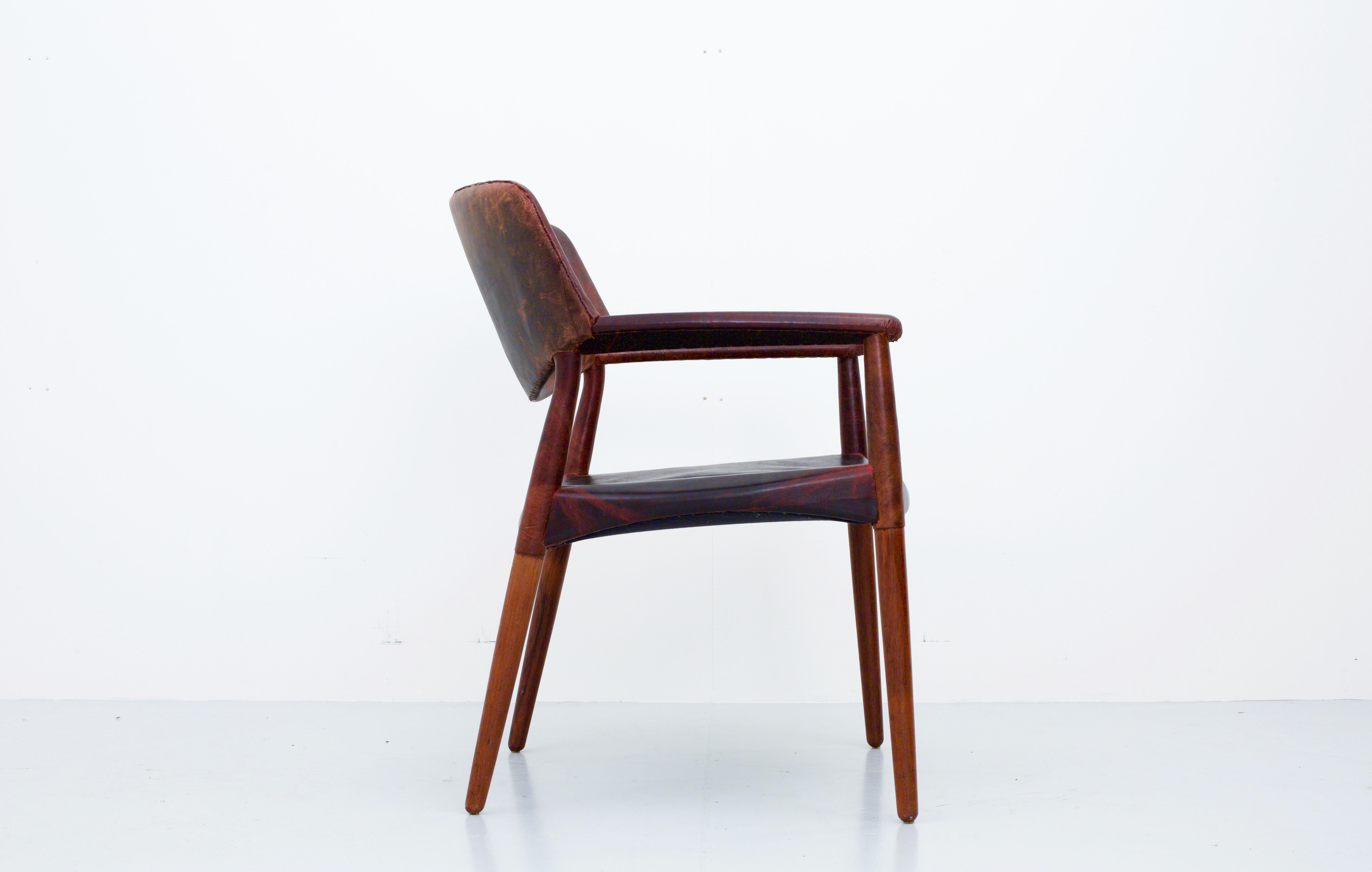 Danish Armchair by Larsen and Madsen in Leather and Rosewood by W. Beck, Denmark, 1950