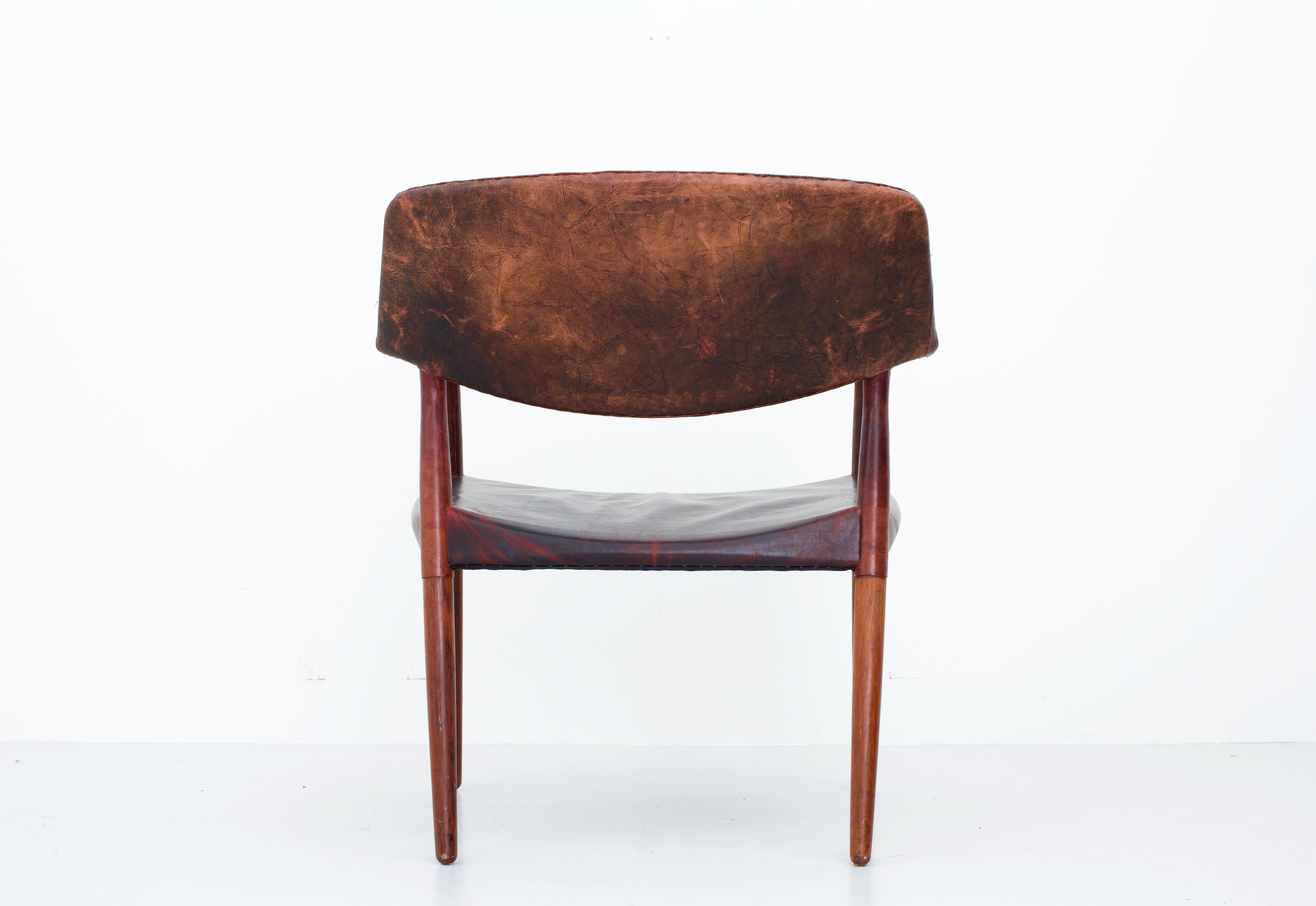Armchair by Larsen and Madsen in Leather and Rosewood by W. Beck, Denmark, 1950 In Good Condition In Amsterdam, NL