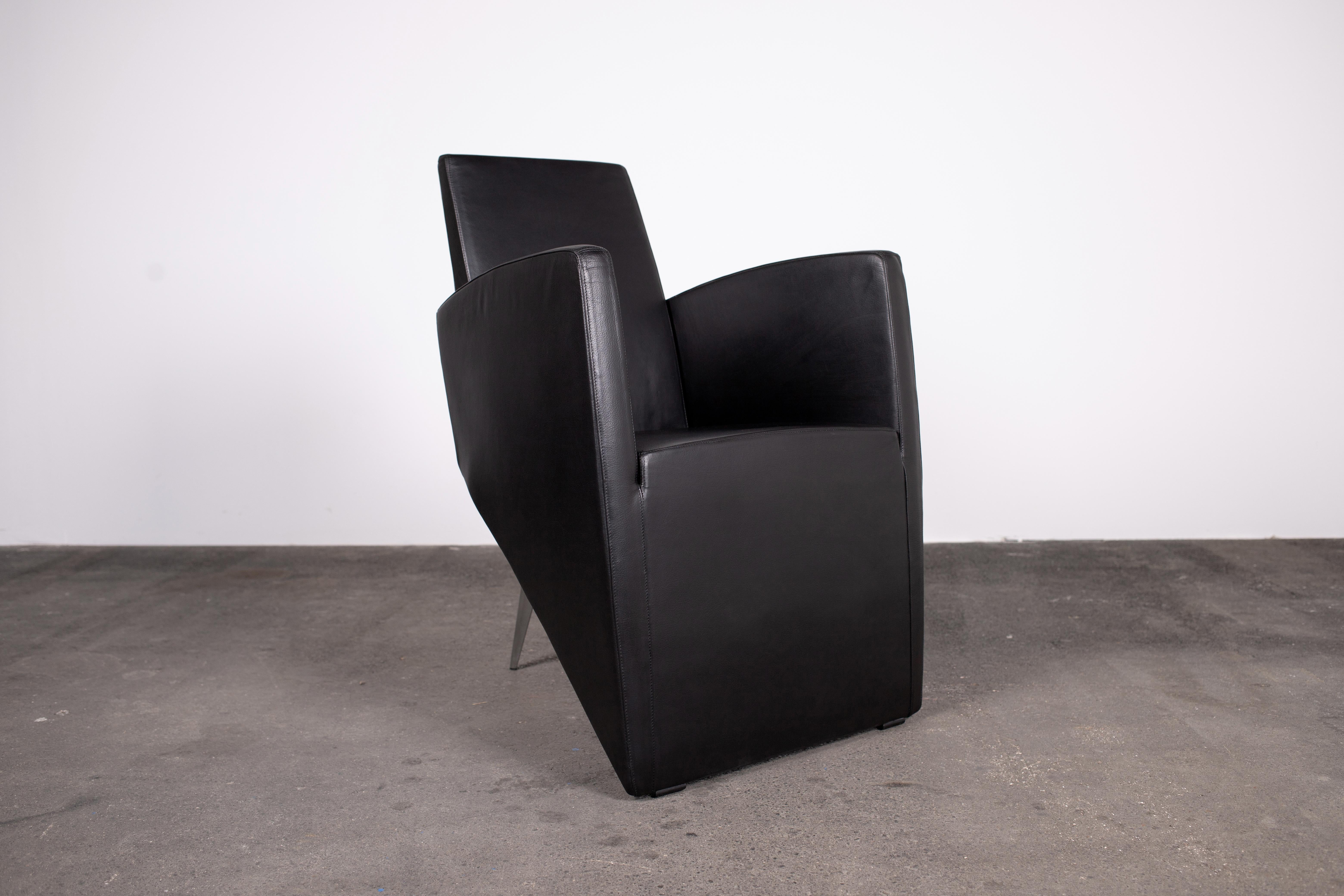 Armchair by Philippe Starck in Black Leathe for Driade, Model J Série Lang, 1987 3