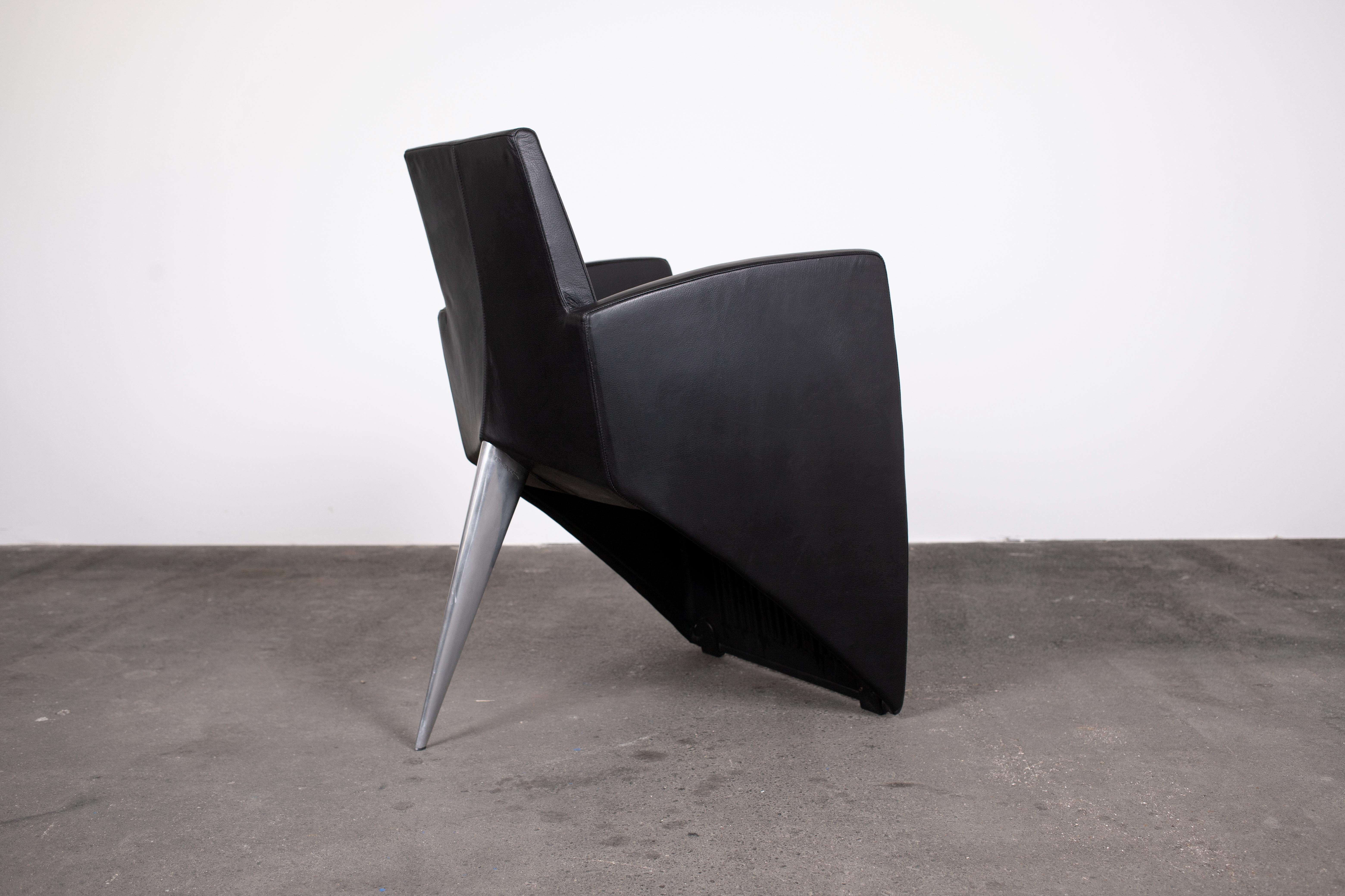 Armchair by Philippe Starck in Black Leathe for Driade, Model J Série Lang, 1987 5
