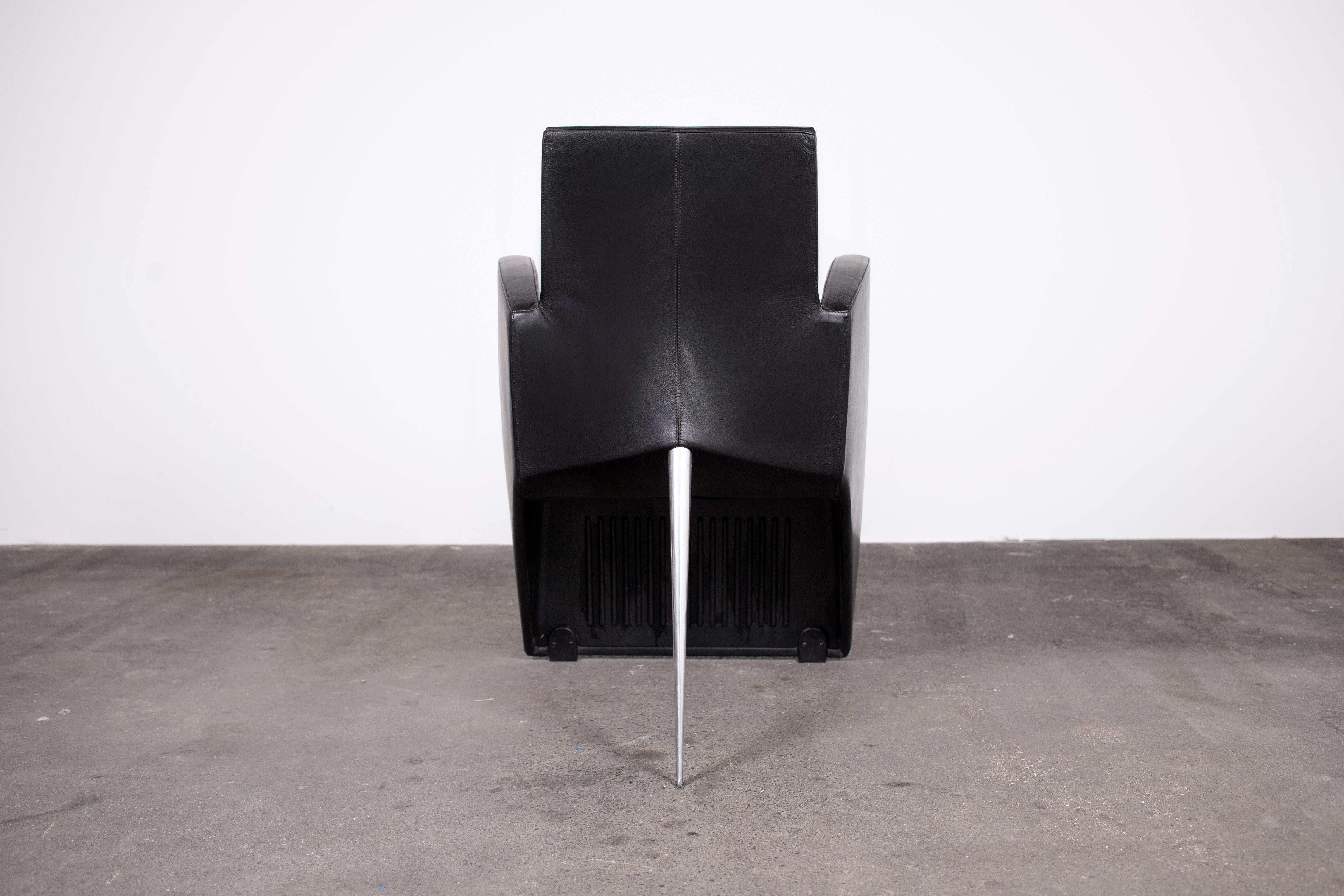 Armchair by Philippe Starck in Black Leathe for Driade, Model J Série Lang, 1987 6