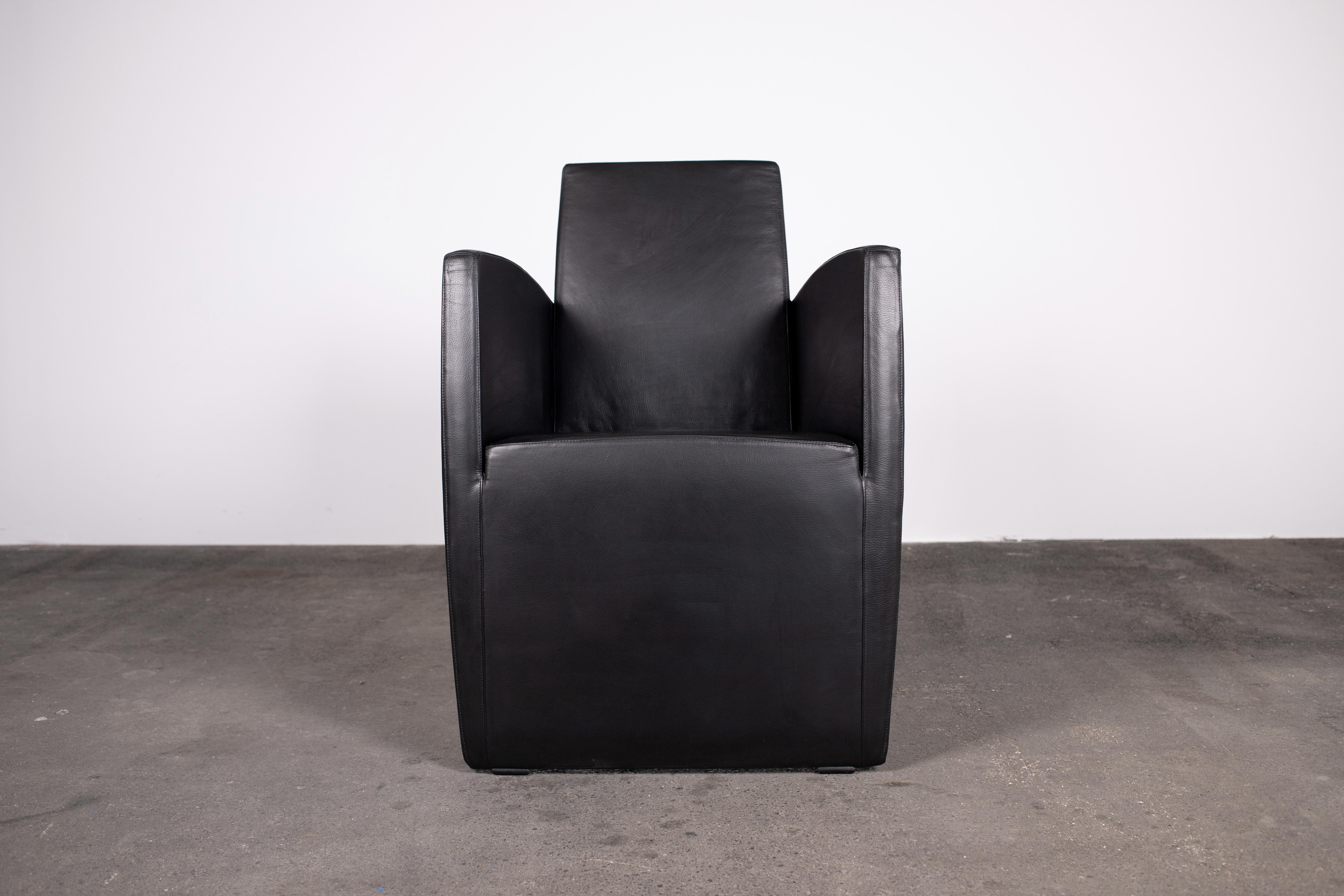 Armchair by Philippe Starck in Black Leathe for Driade, Model J Série Lang, 1987 2