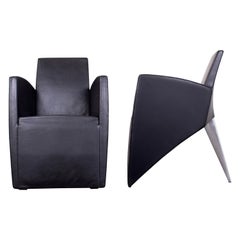Armchair by Philippe Starck in Black Leathe for Driade, Model J Série Lang, 1987