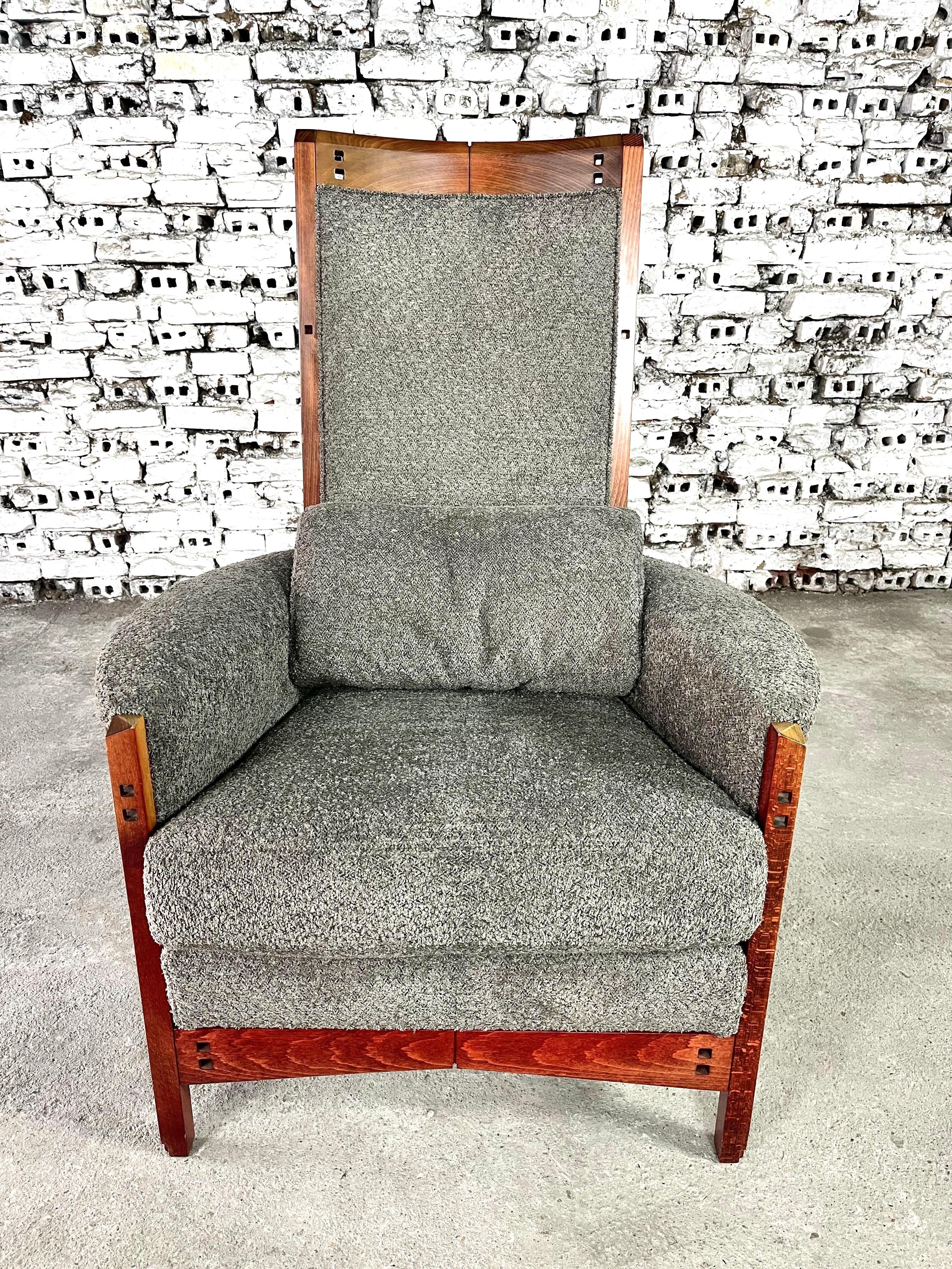 Dimensions: H 45.5” x W 33” x SD 26.3” x SH 18.5”

Art Deco High back Peggy Galaxy armchair by Umberto Asnago for Giorgetti, Italy. Newly upholstered in dark grey boucle.


Please see our other listings for ideas and matching pieces.

Condition: