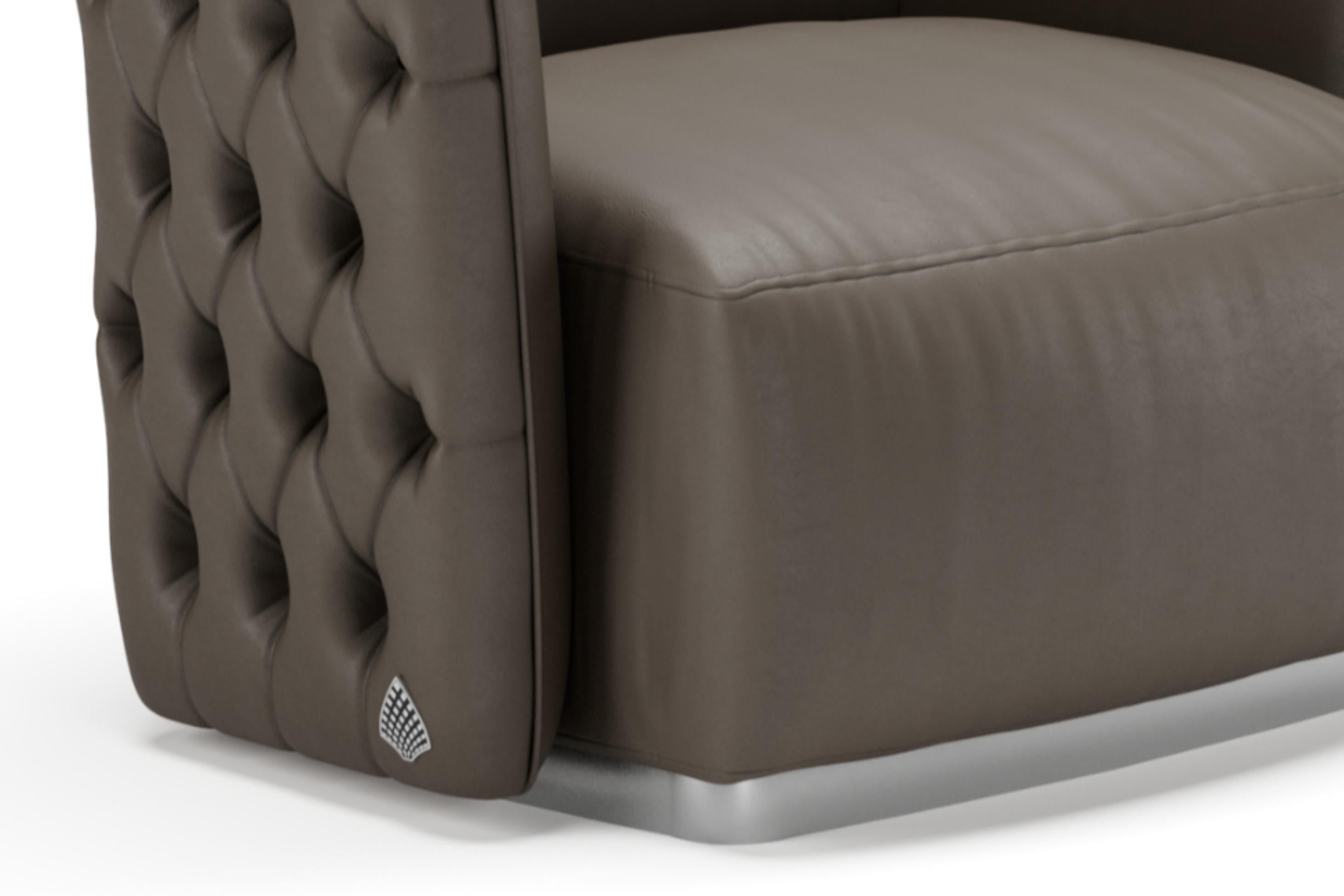 Fabric Contemporary Capitonnè Armchair in Nabuk Leather For Sale