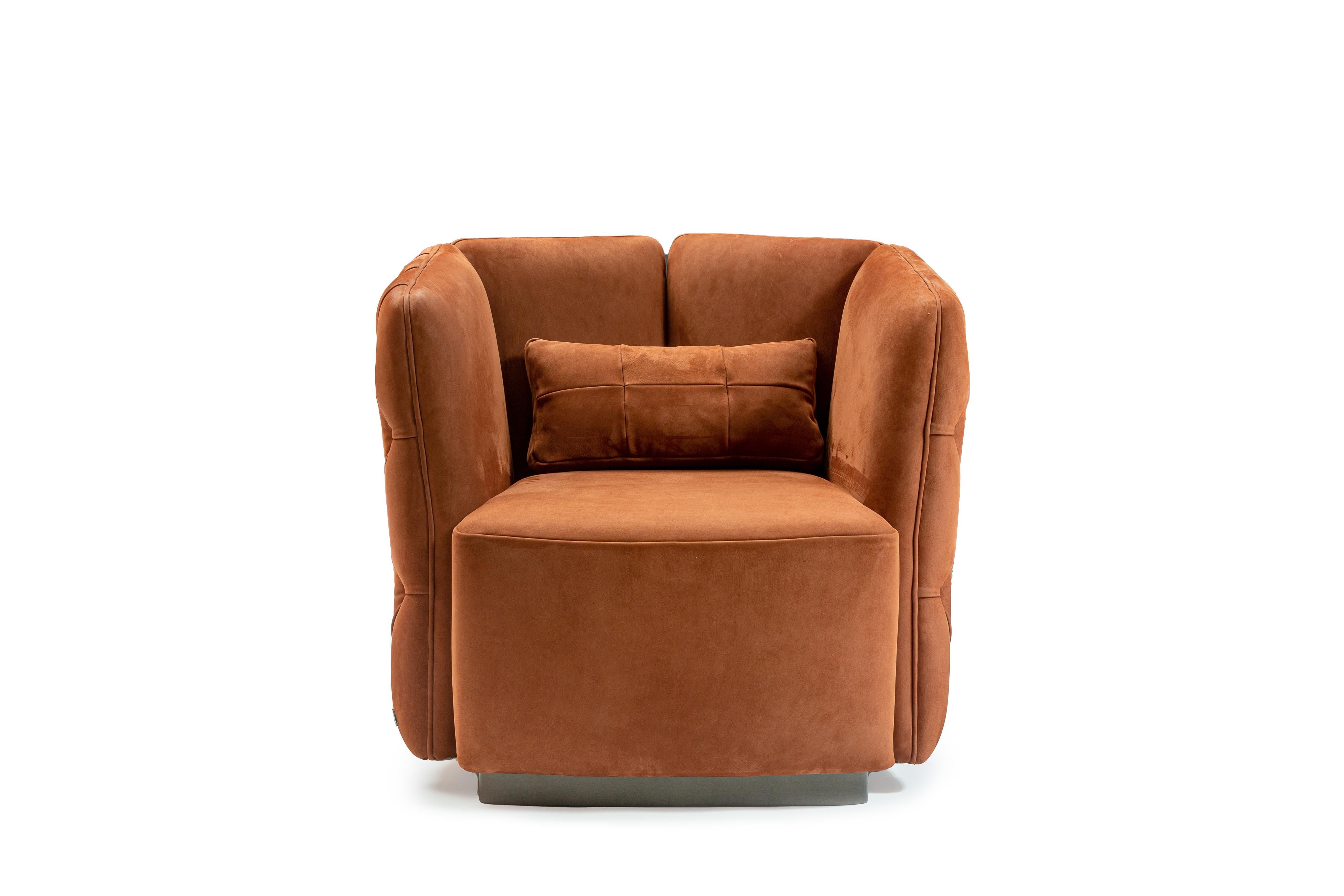 Modern Contemporary Capitonnè Armchair in Nabuk Leather For Sale