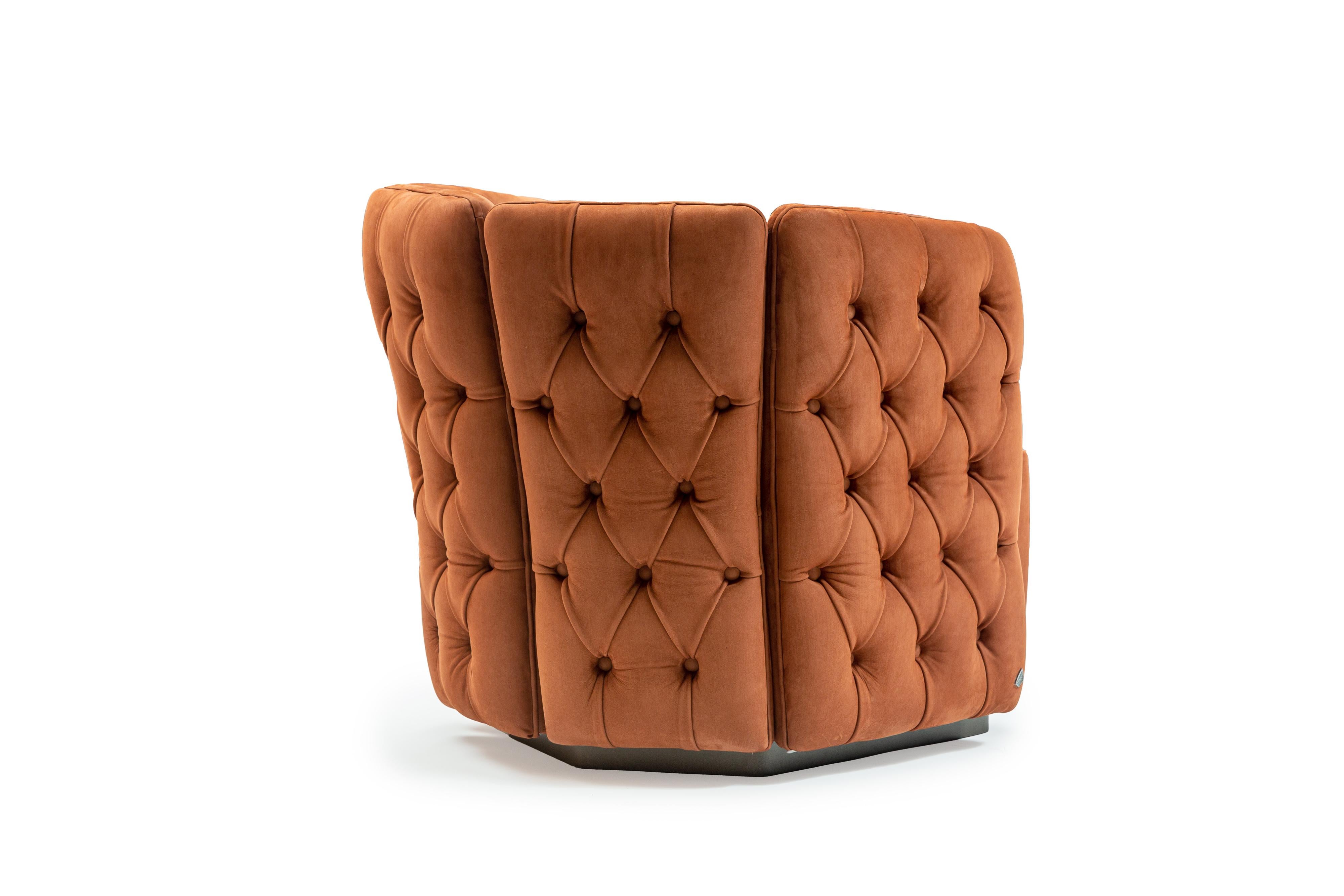 Italian Contemporary Capitonnè Armchair in Nabuk Leather For Sale