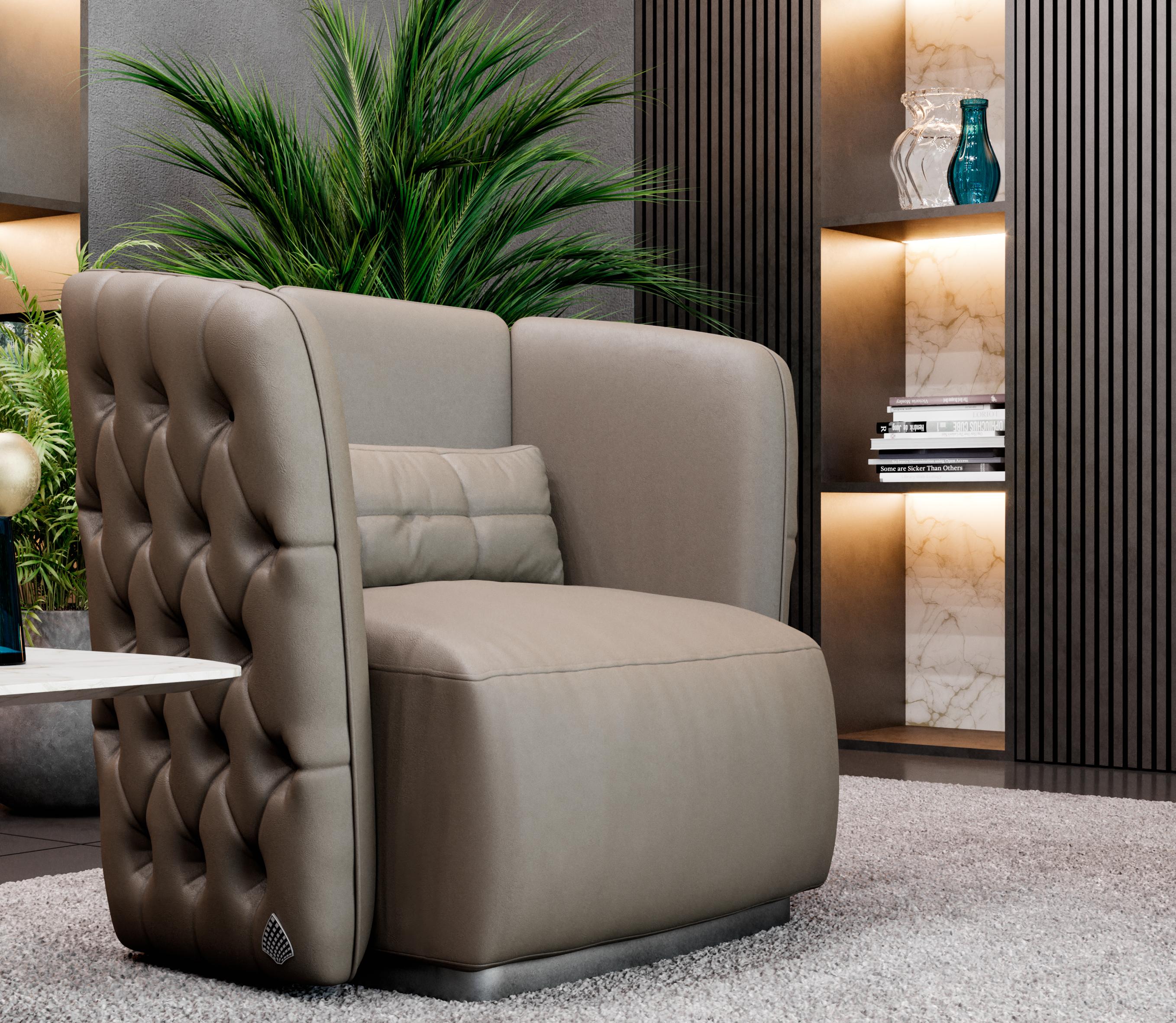 Contemporary Capitonnè Armchair in Nabuk Leather For Sale 2