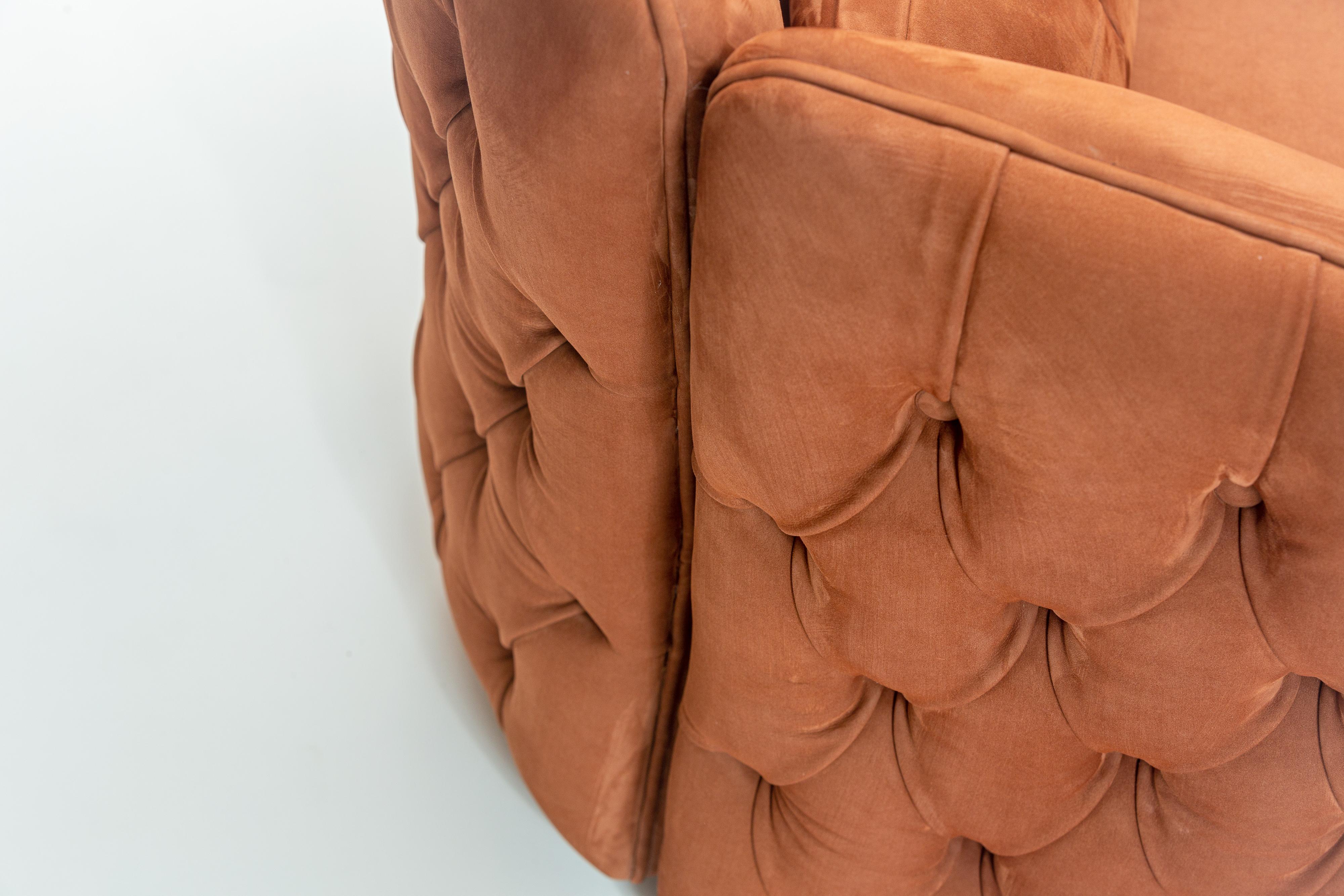 Hand-Crafted Contemporary Capitonnè Armchair in Nabuk Leather For Sale