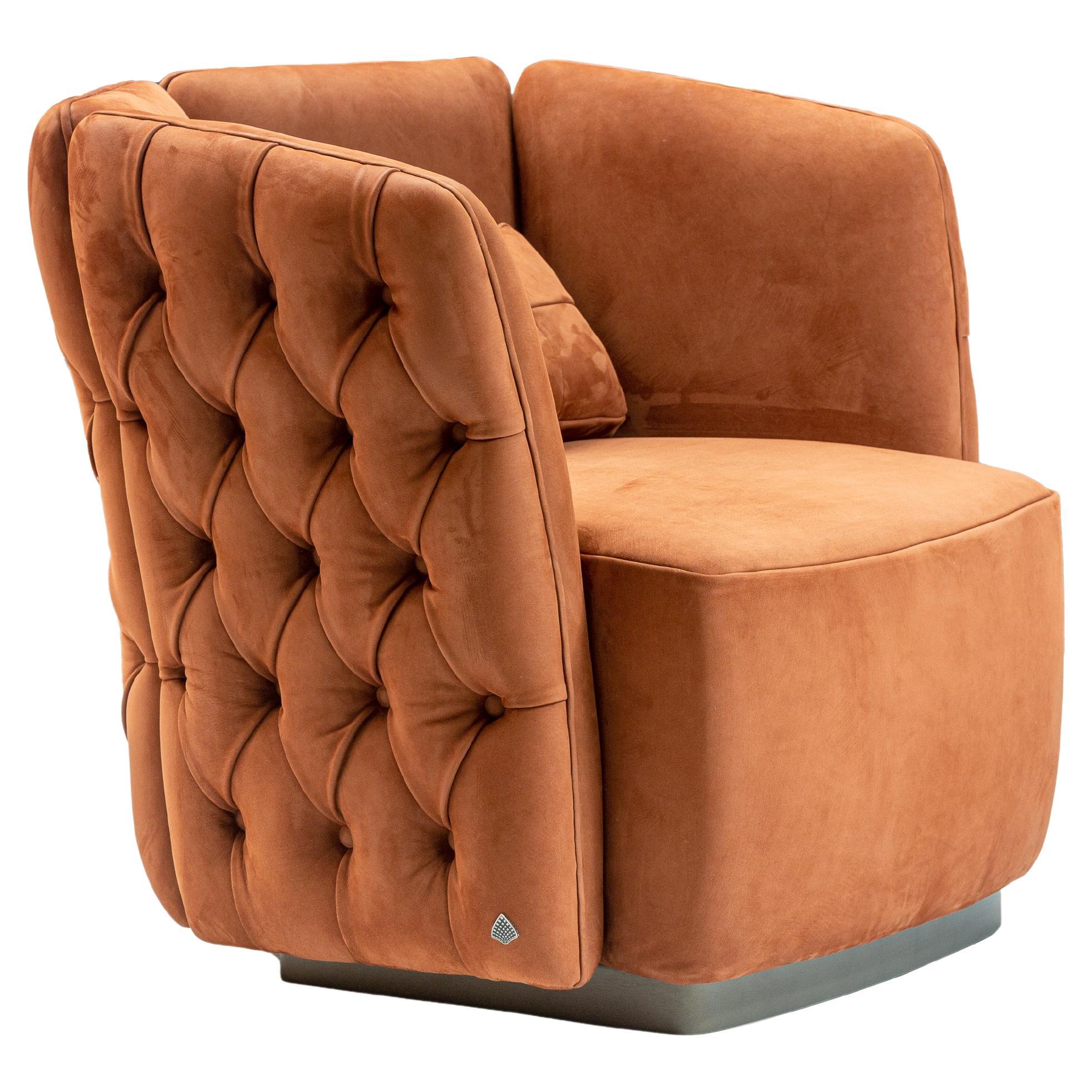 Contemporary Capitonnè Armchair in Nabuk Leather For Sale