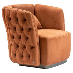 Contemporary Capitonnè Armchair in Nabuk Leather