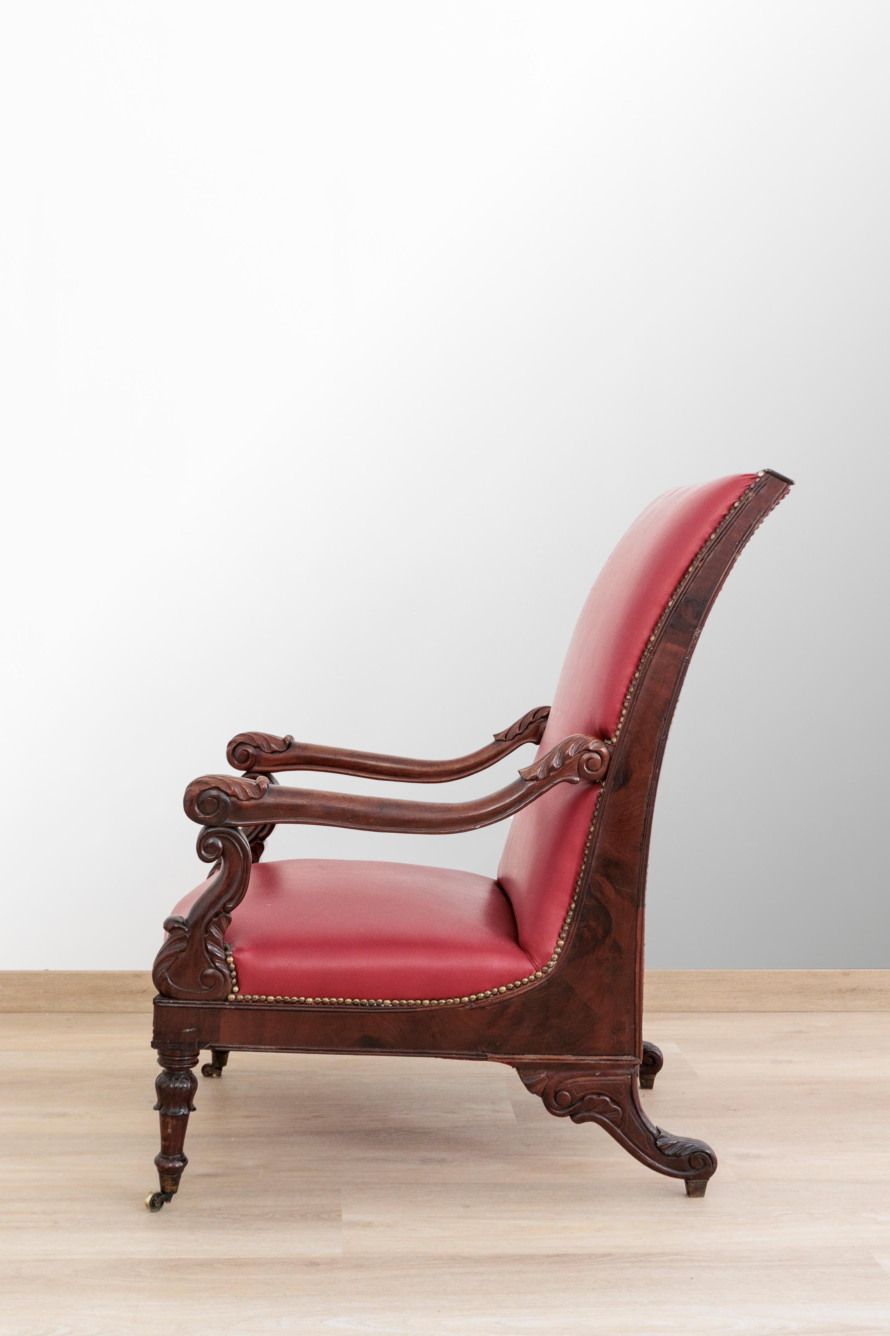 Charles X Armchair Carlo X Leather Mohagany For Sale