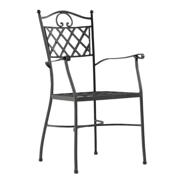 Chair In Wrought Iron Garden Furniture, Black Rod Iron Outdoor Furniture