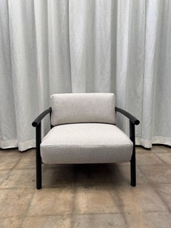Armchair, Charcoal Ash Wood Lounge, Burnished Steel, Black Hide Rope, Italy
