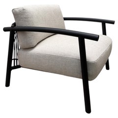Armchair, Charcoal Ash Wood Lounge, Burnished Steel, Black Hide Rope, Italy