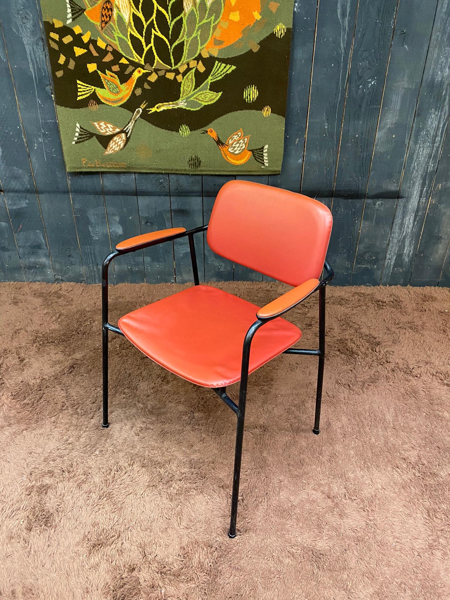 Mid-Century Modern Armchair circa 1950, French Reconstruction For Sale