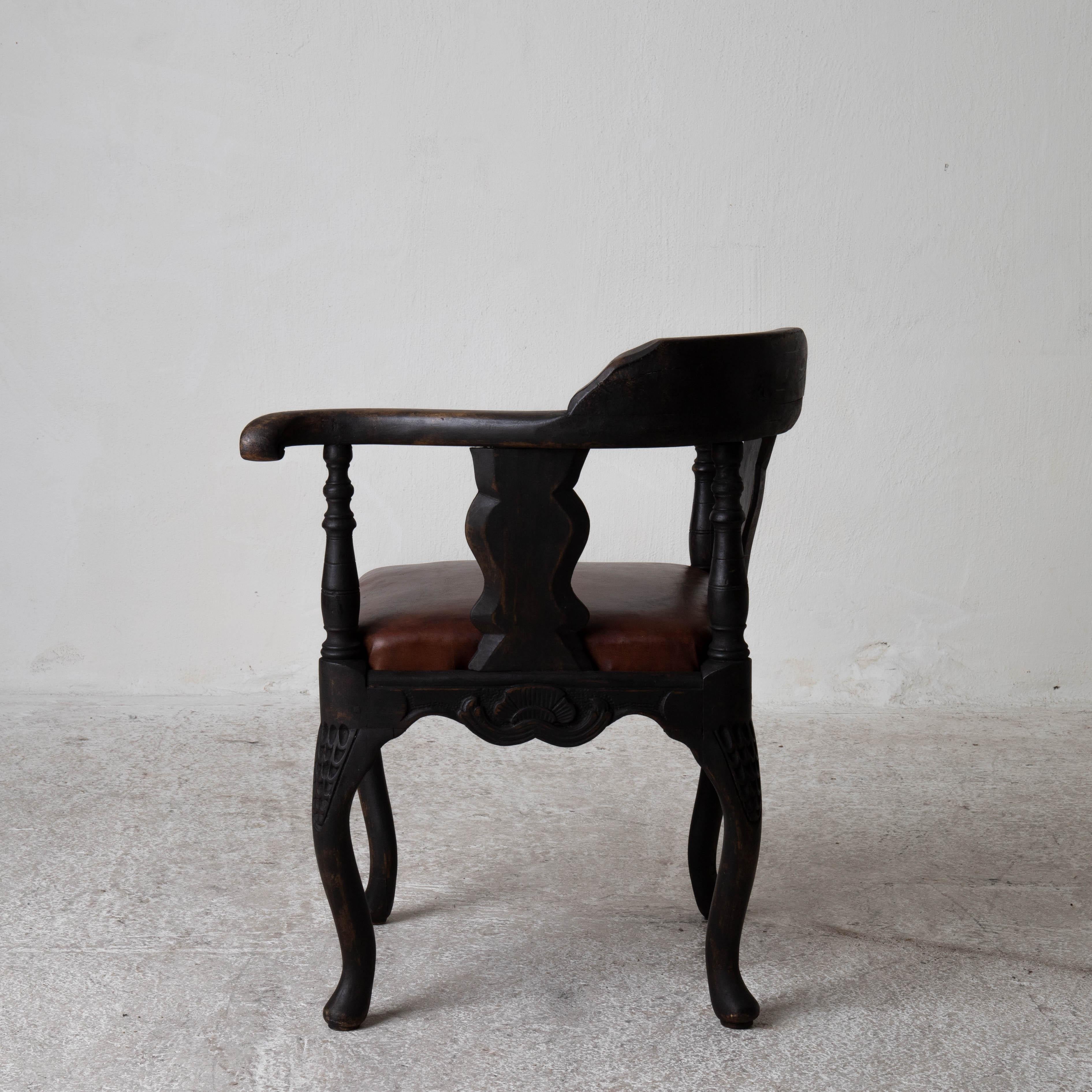 Hand-Painted Armchair Corner Swedish Black Rococo Sweden