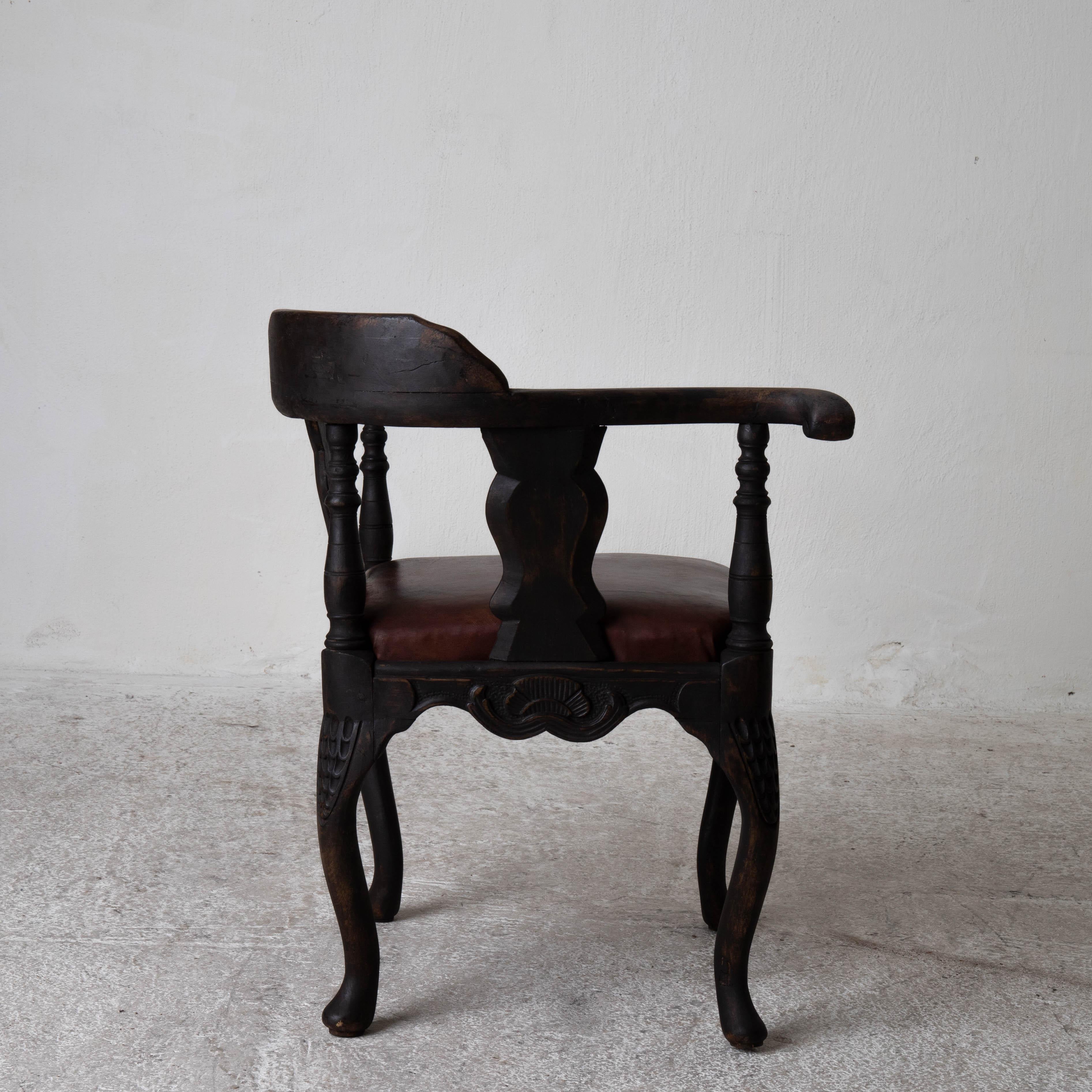 Armchair Corner Swedish Black Rococo Sweden In Good Condition In New York, NY