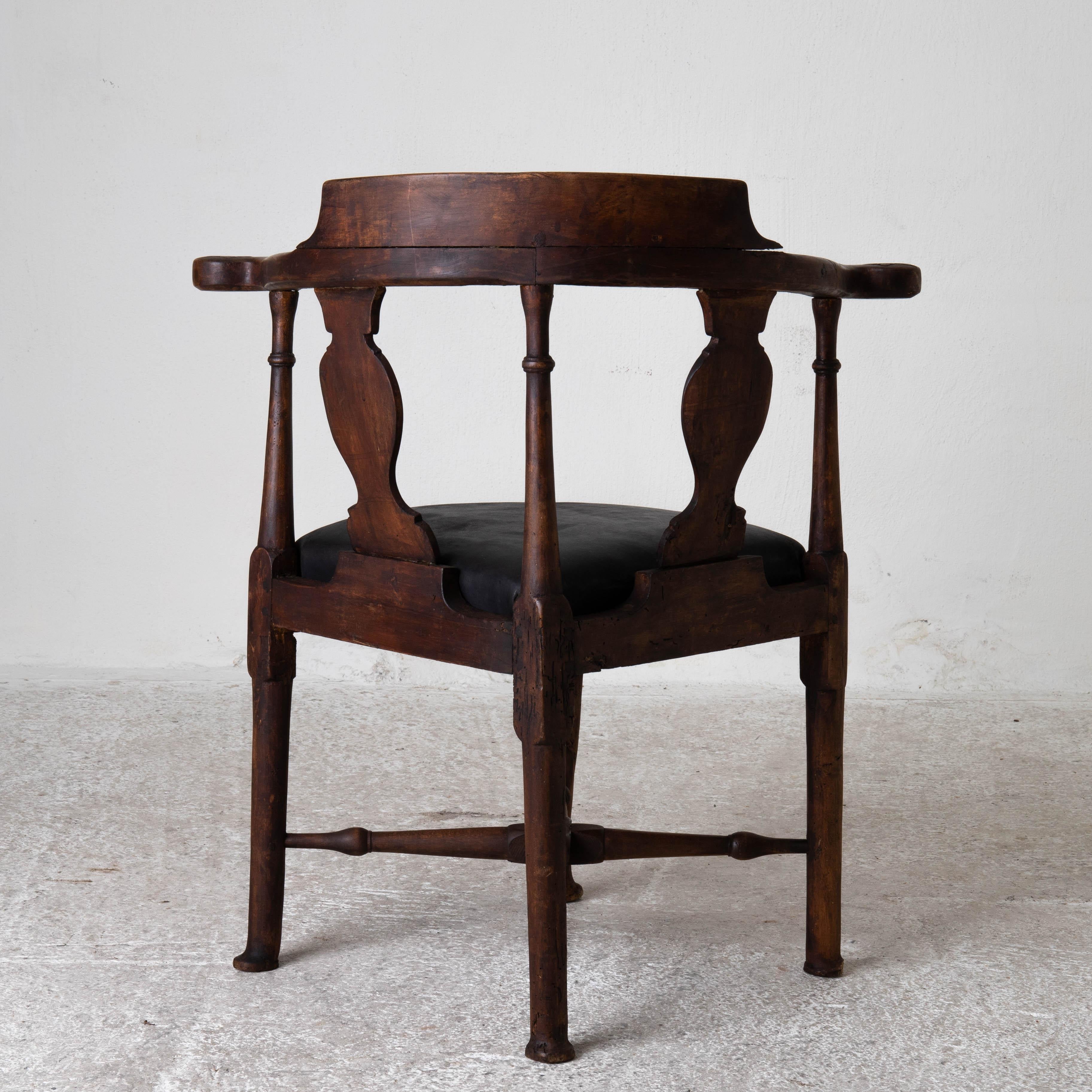 Leather Armchair Corner Swedish Rococo Period 1750-1775 Brown Black Sweden