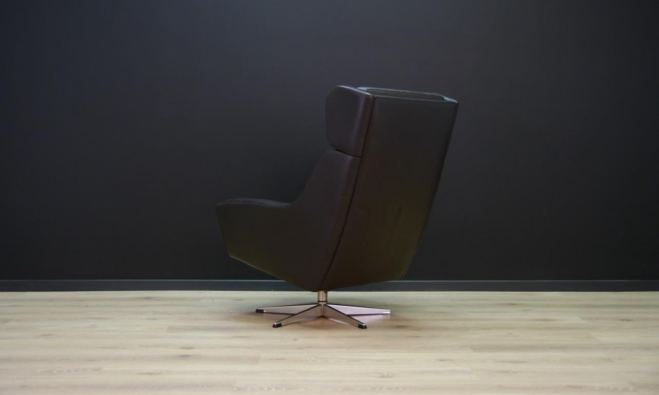 Armchair Danish Design Vintage 1960s Retro Leather Brown For Sale 1