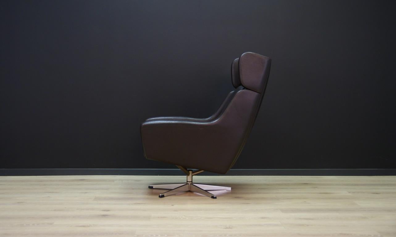 Armchair Danish Design Vintage 1960s Retro Leather Brown For Sale 2