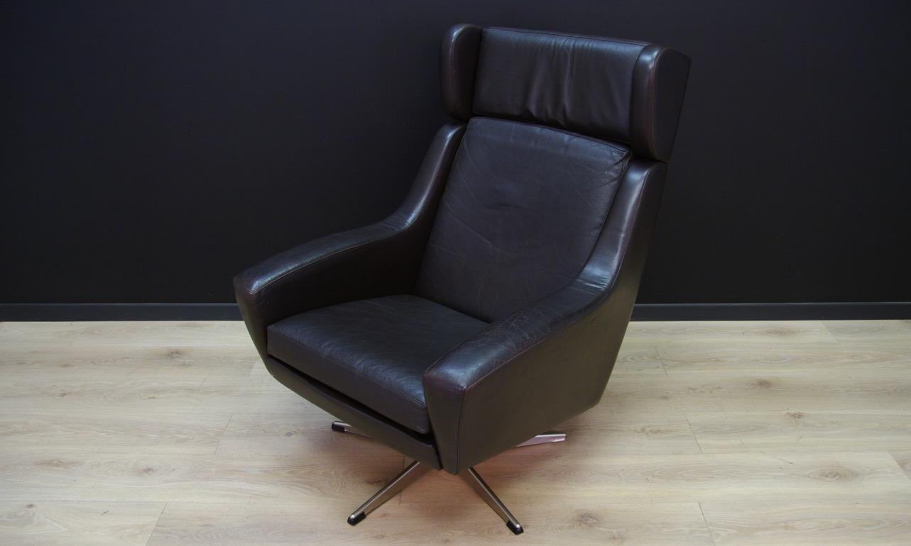 Mid-Century Modern Armchair Danish Design Vintage 1960s Retro Leather Brown For Sale