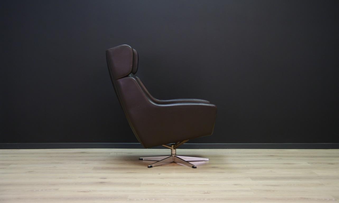 Scandinavian Armchair Danish Design Vintage 1960s Retro Leather Brown For Sale