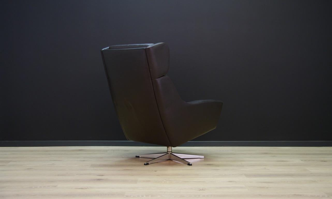 Woodwork Armchair Danish Design Vintage 1960s Retro Leather Brown For Sale