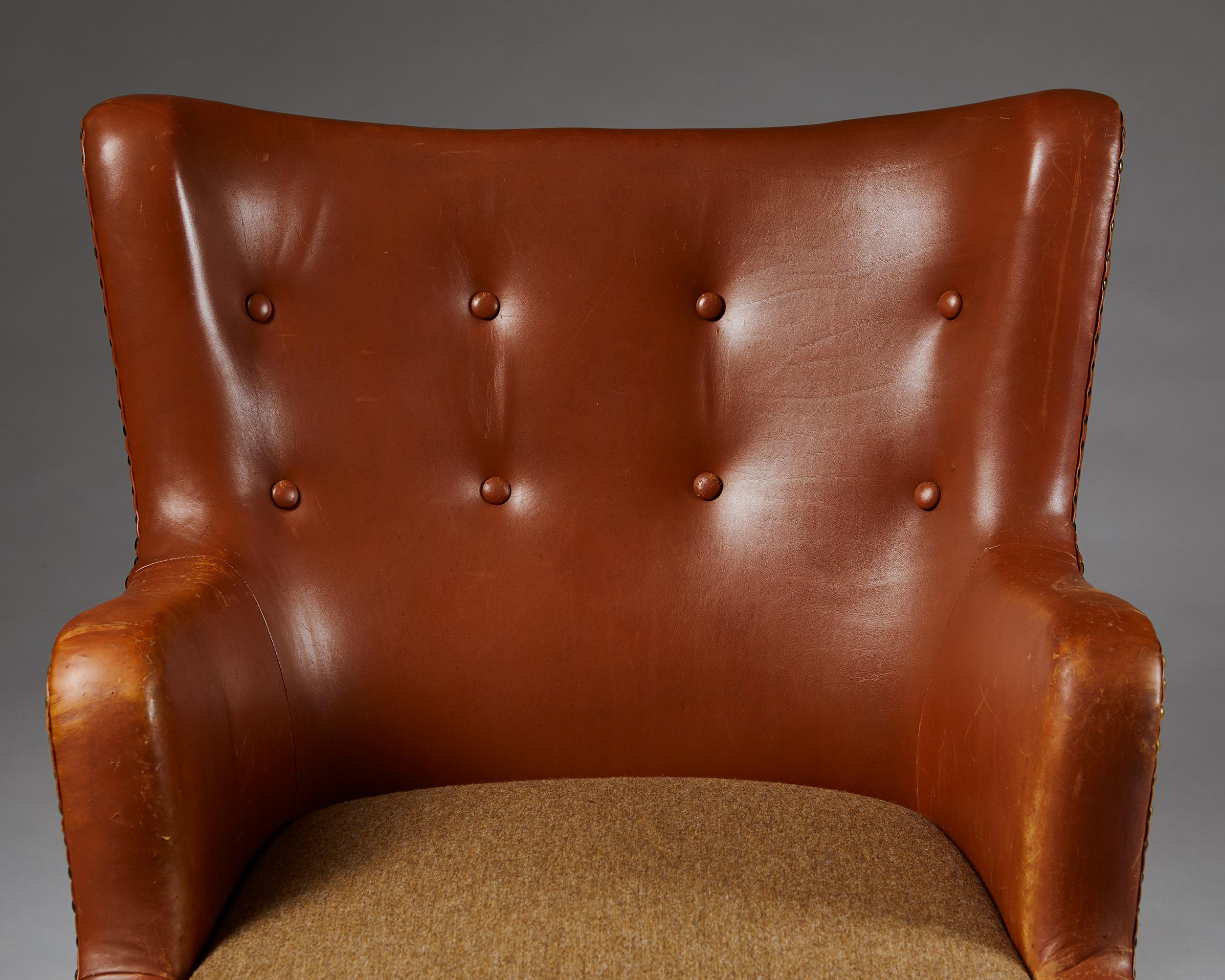 Leather Armchair Designed by Eva and Nils Koppel, Denmark, 1950s