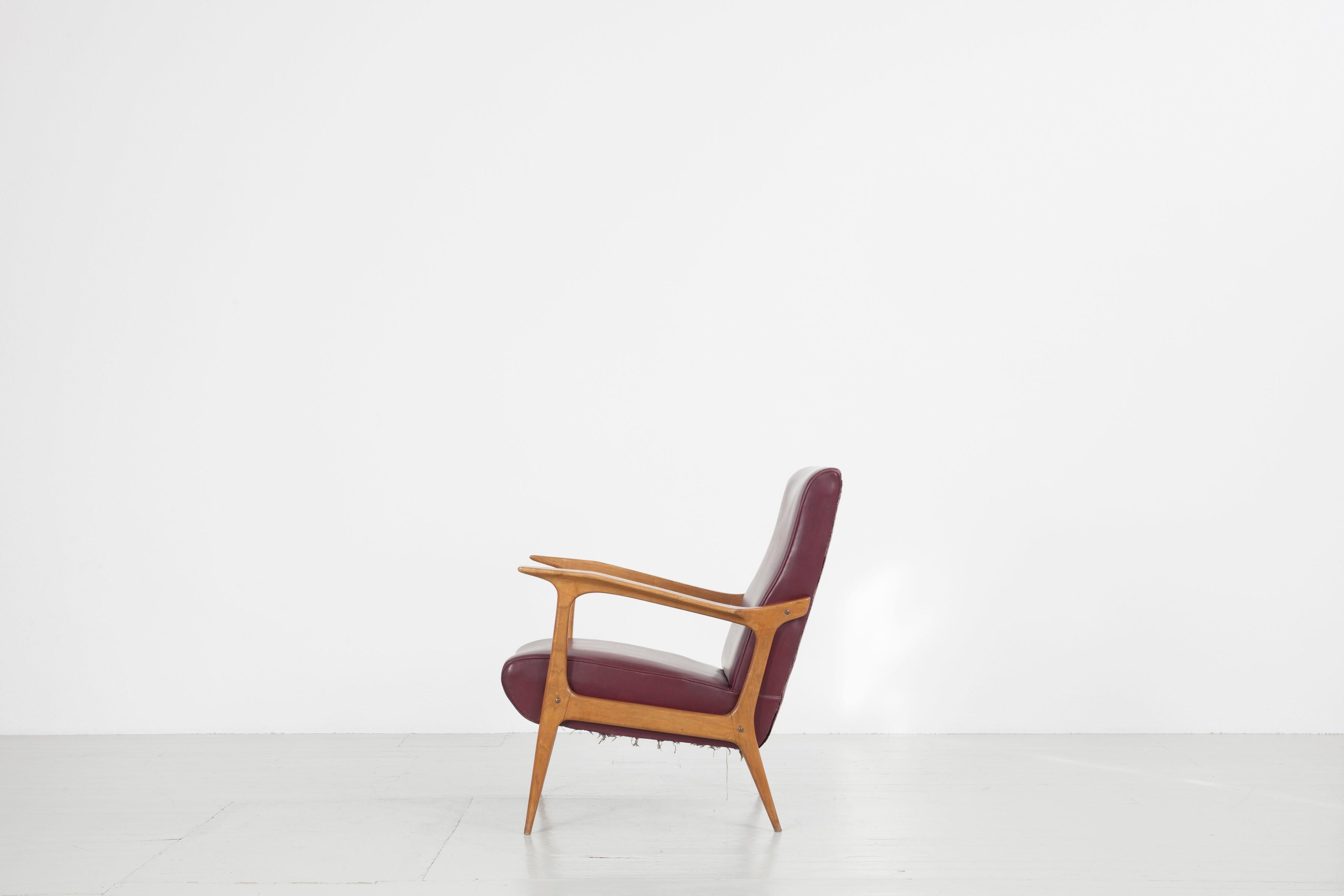 Wood Armchair Designed by Farina Morez Ruggero in the 1950s in Italy For Sale