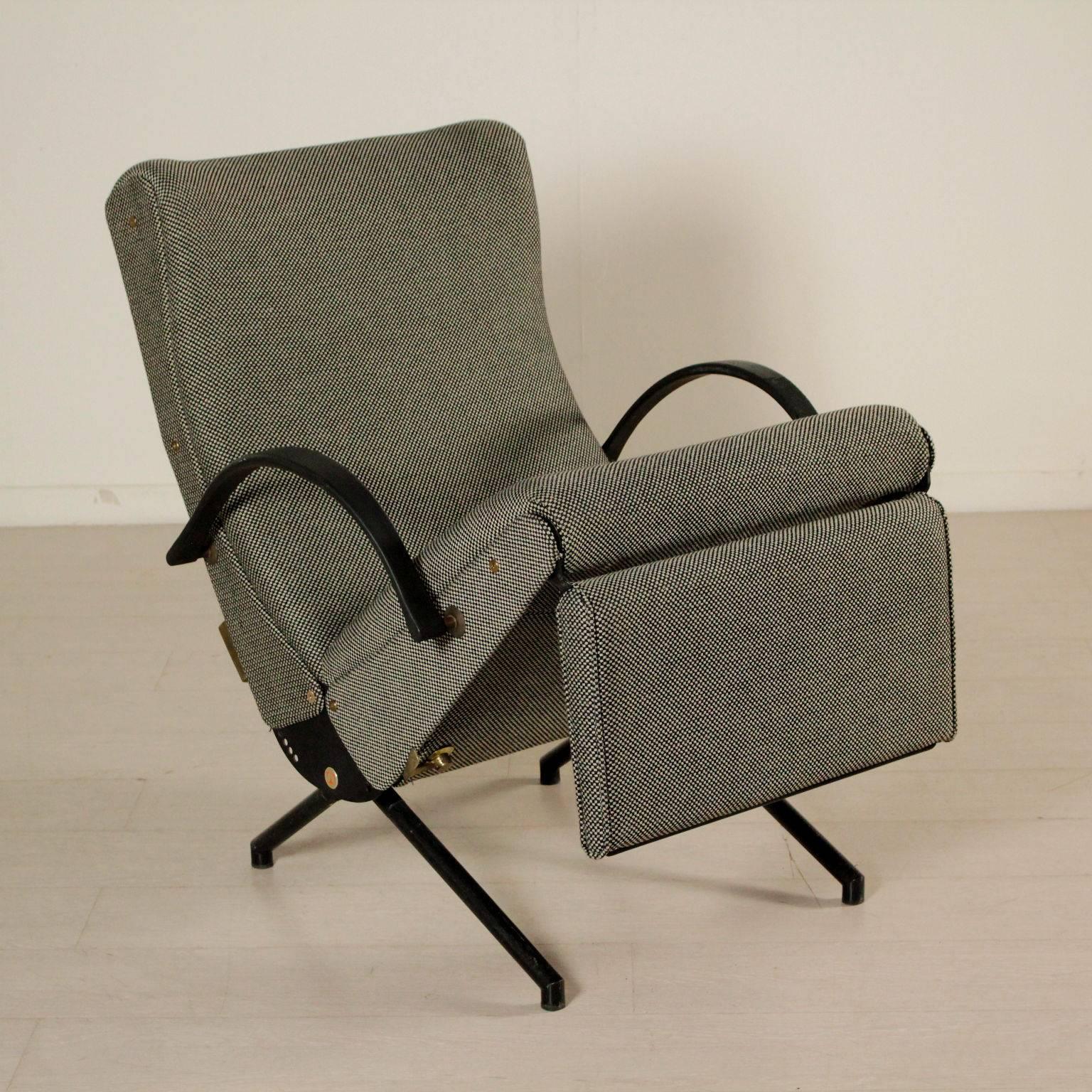 Mid-Century Modern Armchair Designed by Osvaldo Borsani Metal Fabric Vintage Italy 1950s