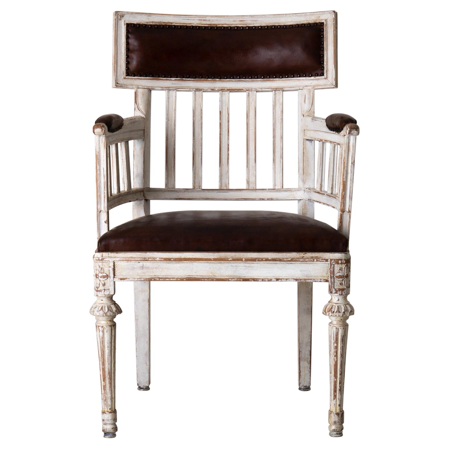 Armchair Desk Chair Gustavian Swedish 18th Century White Leather Seat Sweden at 1stDibs arm