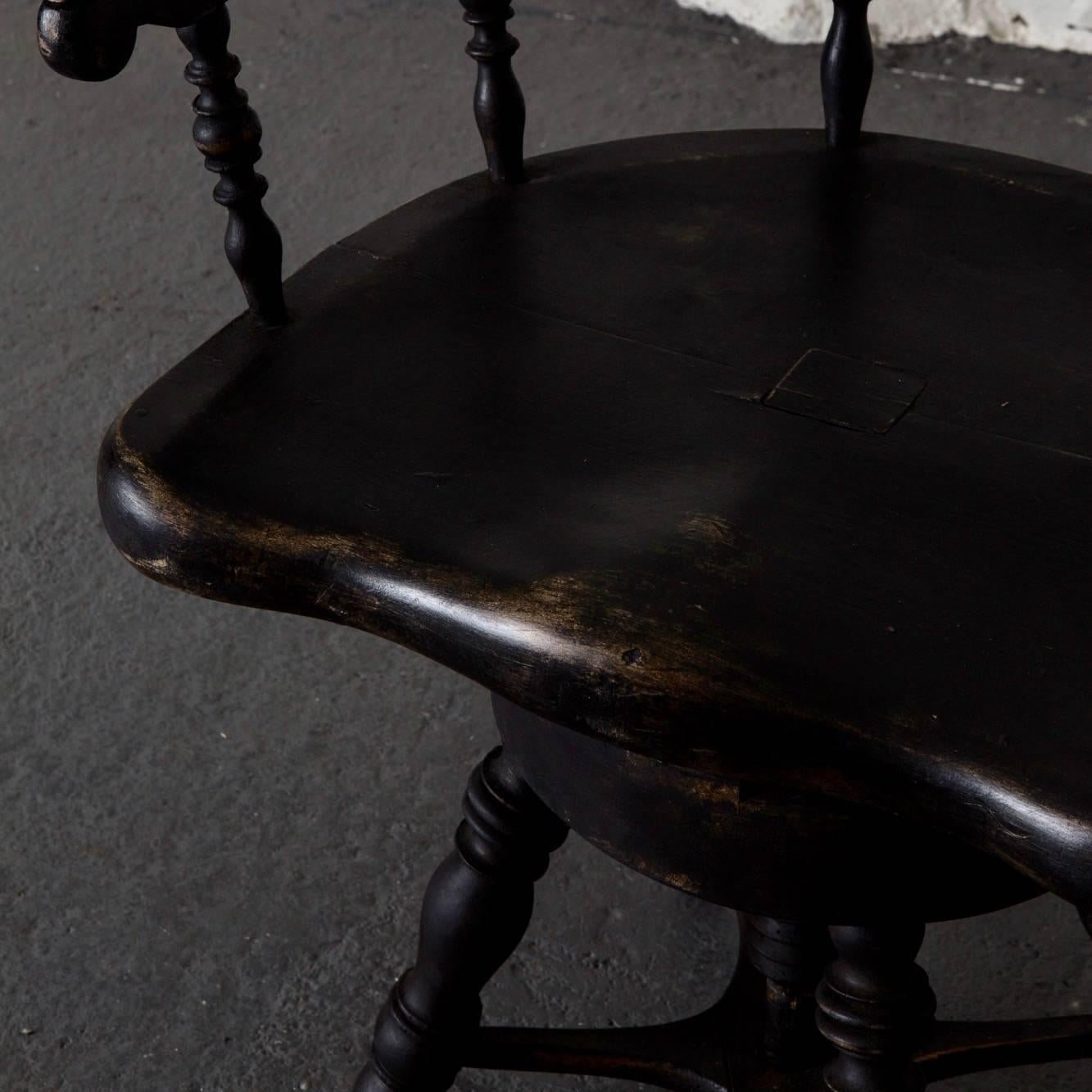 Folk Art Armchair or Desk Chair Adjustable Black, Swedish, 19th Century