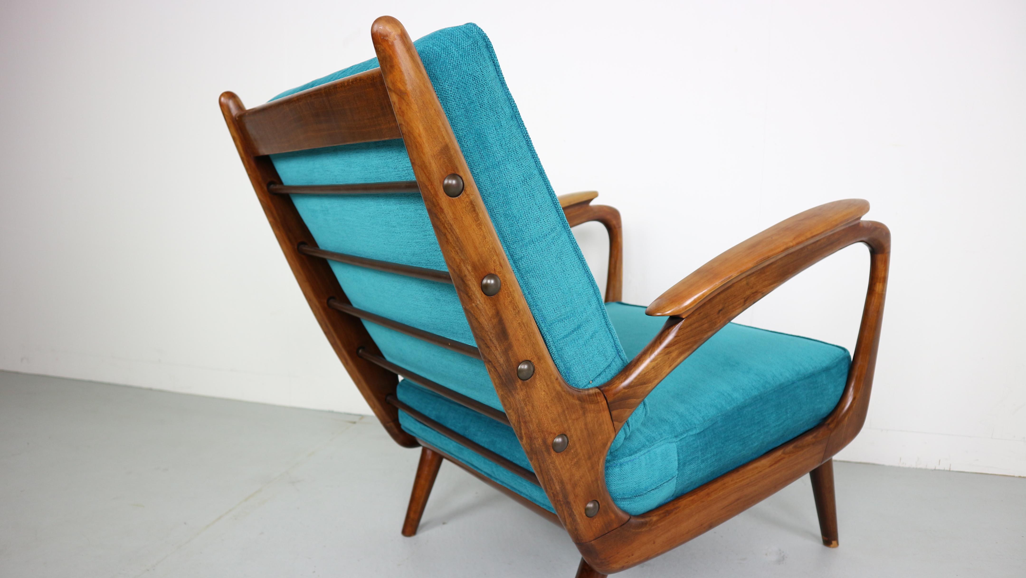Mid-20th Century Armchair Easychair 1950s Solid Walnut from De Ster Gelderland, Netherlands