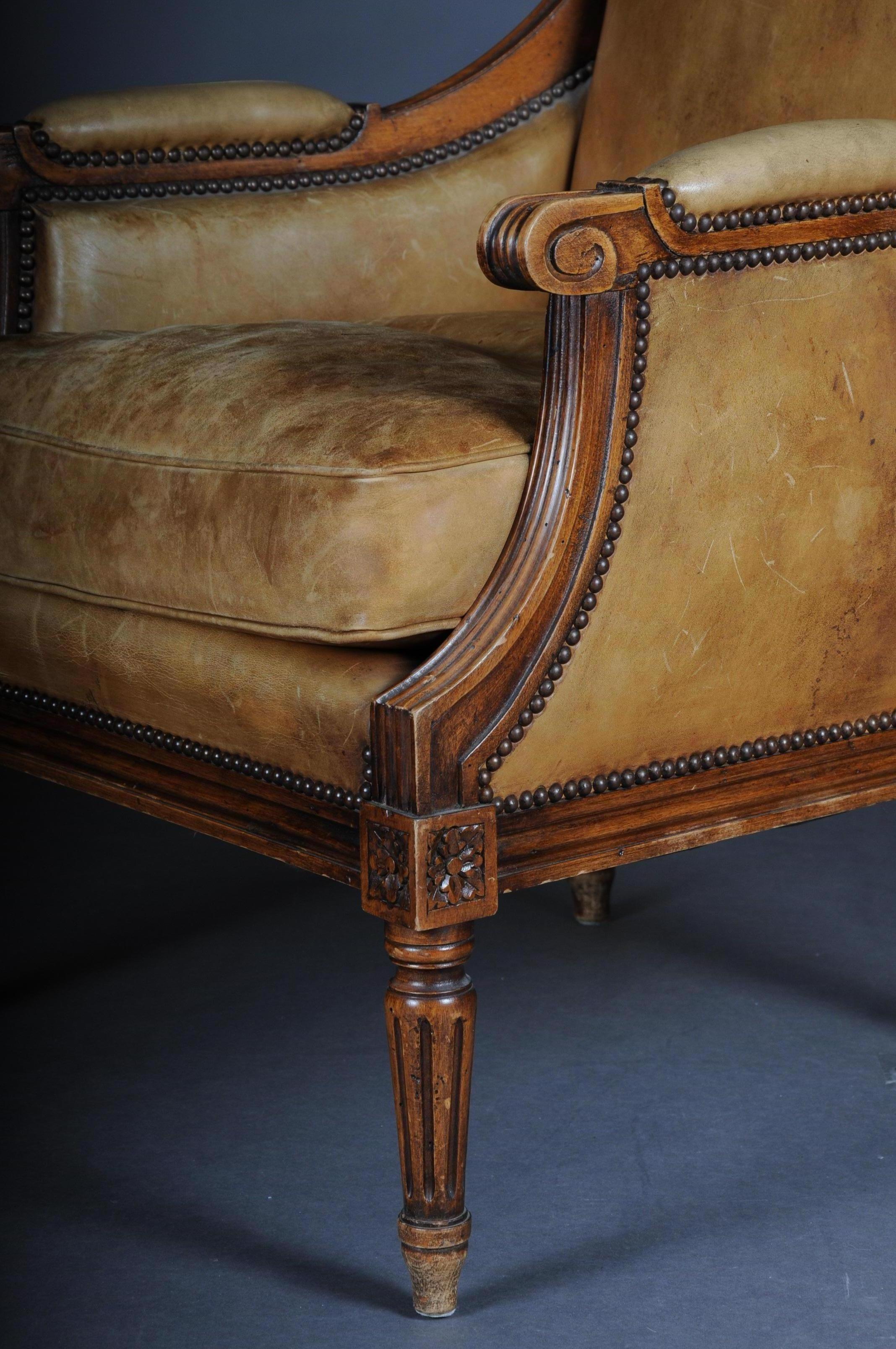 British Colonial Armchair English Leather from, 19th Century Mahogany